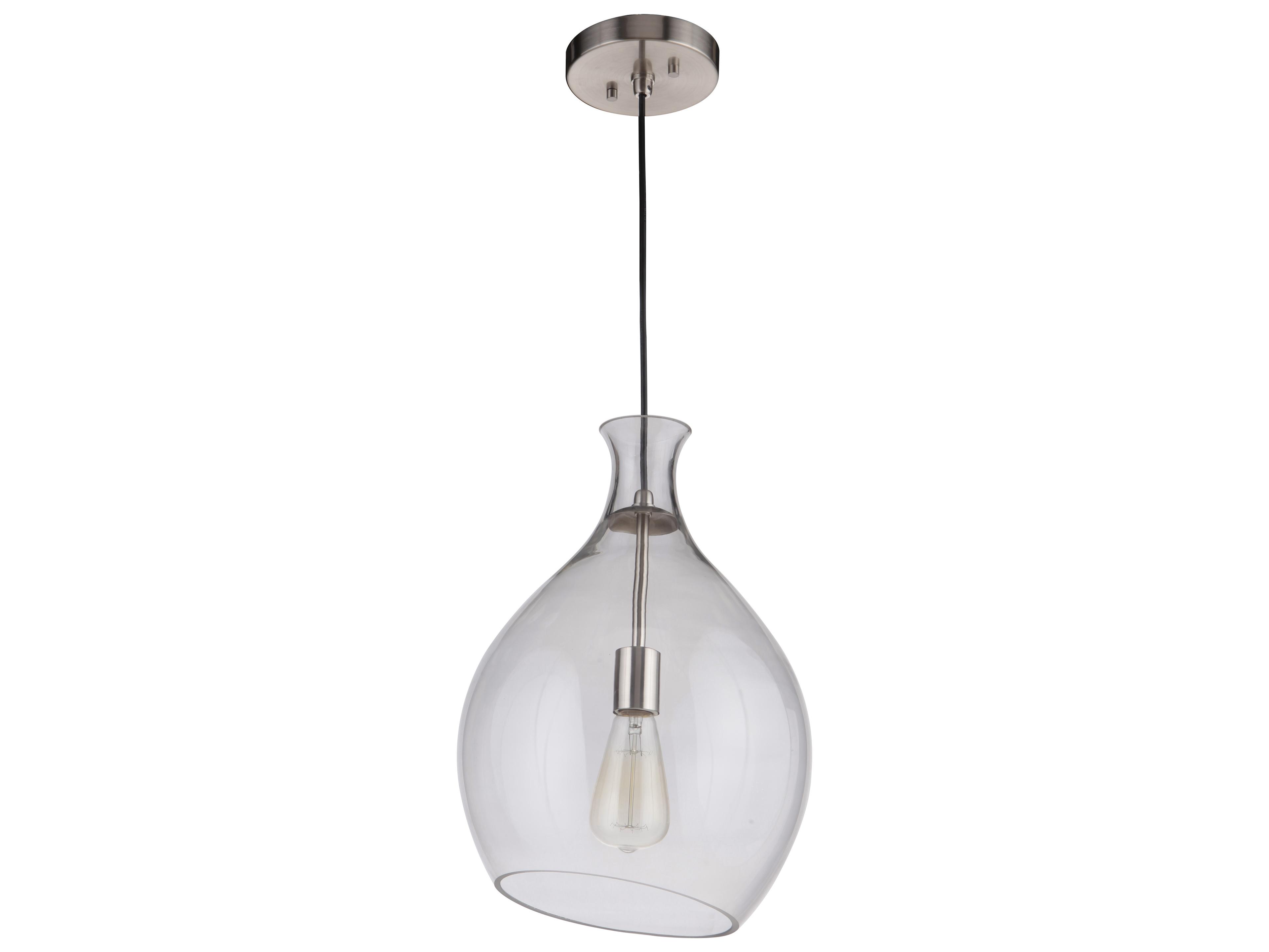 1-Light Brushed Polished Nickel Glass Mini Pendant
