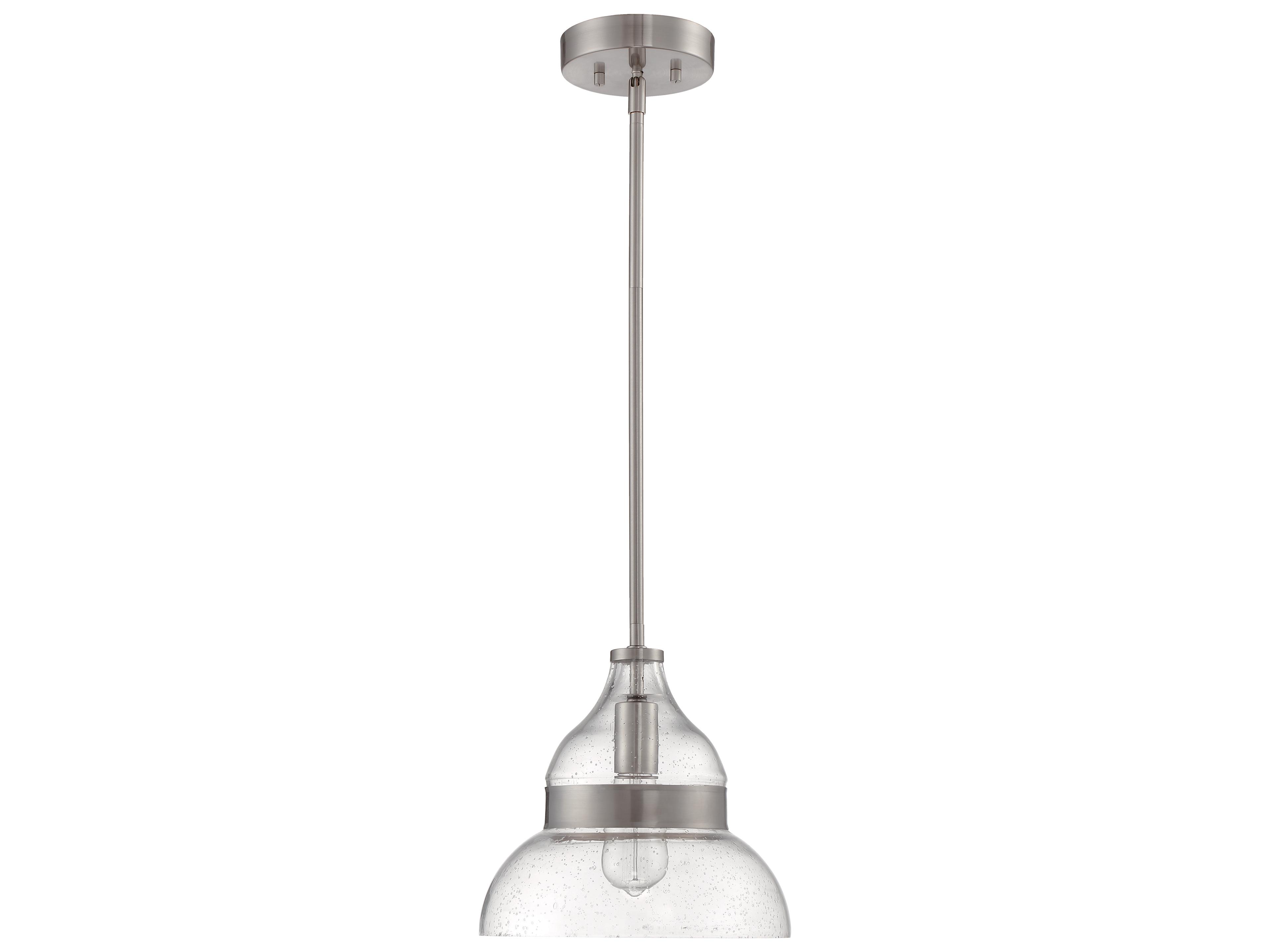 1-Light Brushed Polished Nickel Glass Bell Mini Pendant