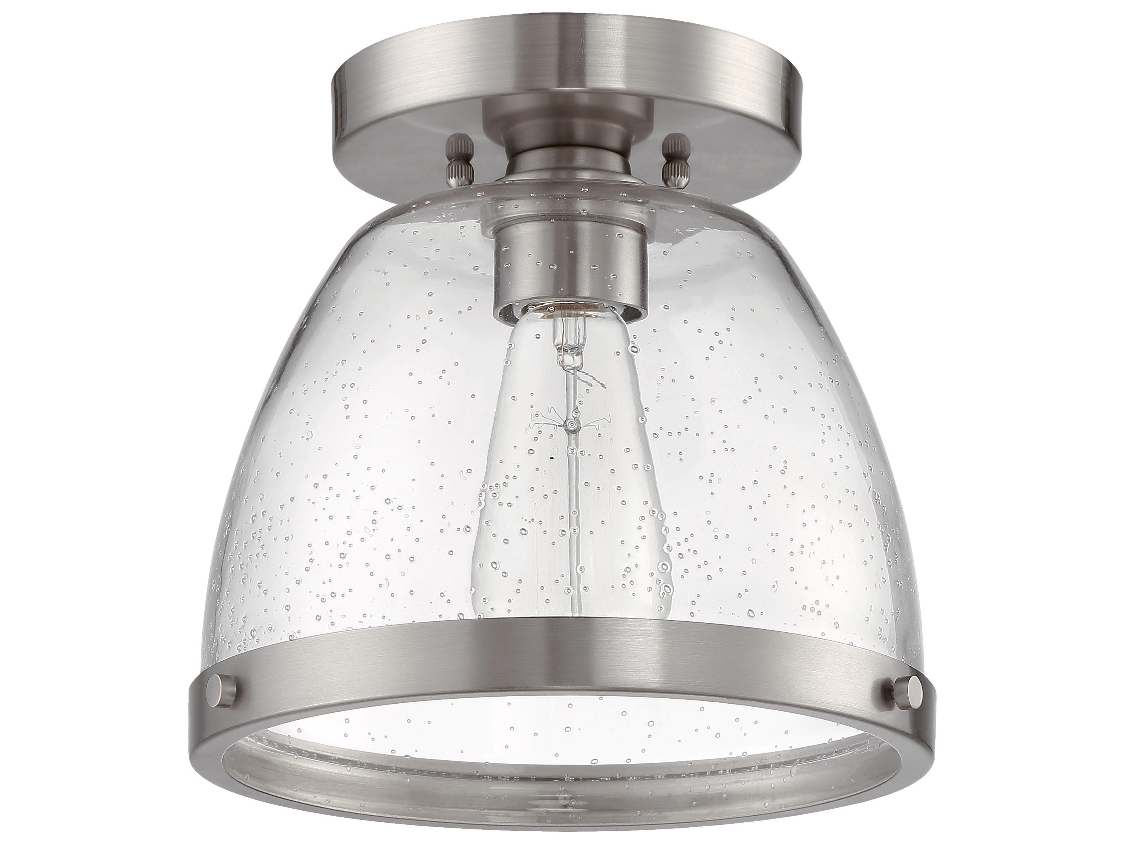 Lodie 1-Light Brushed Polished Nickel Glass Bell Flush Mount