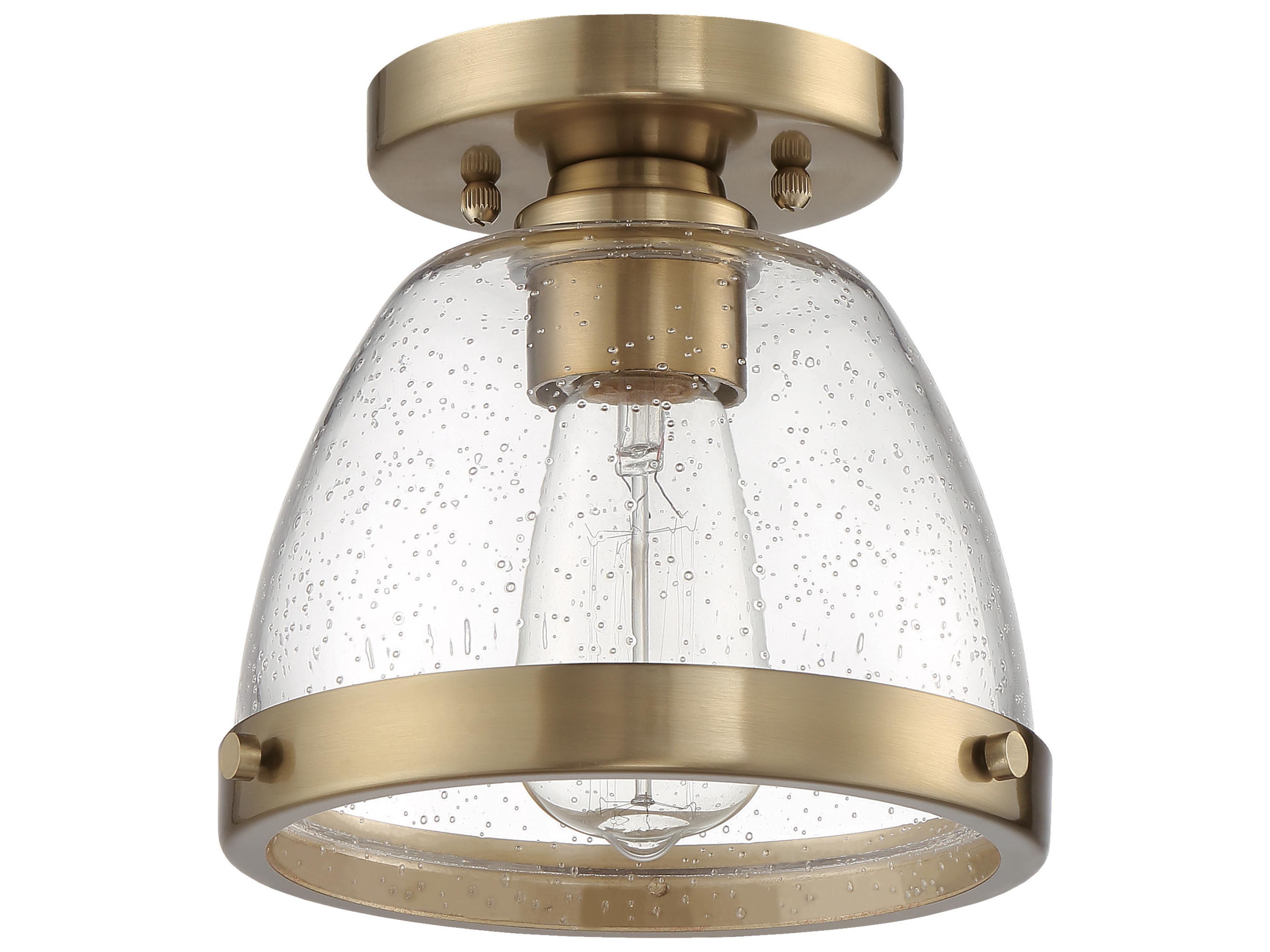 Lodie 1-Light Satin Brass Glass Bell Flush Mount