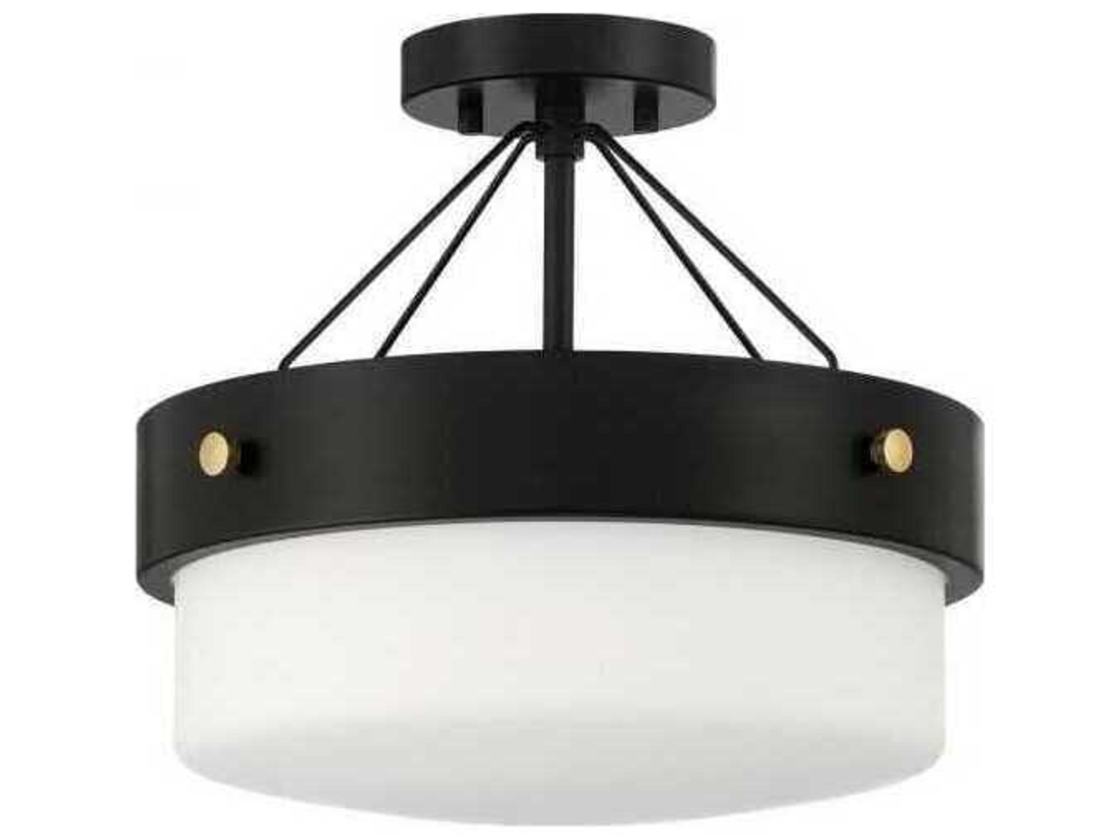 Oak Street Flat Black Glass Drum Round Semi Flush Mount