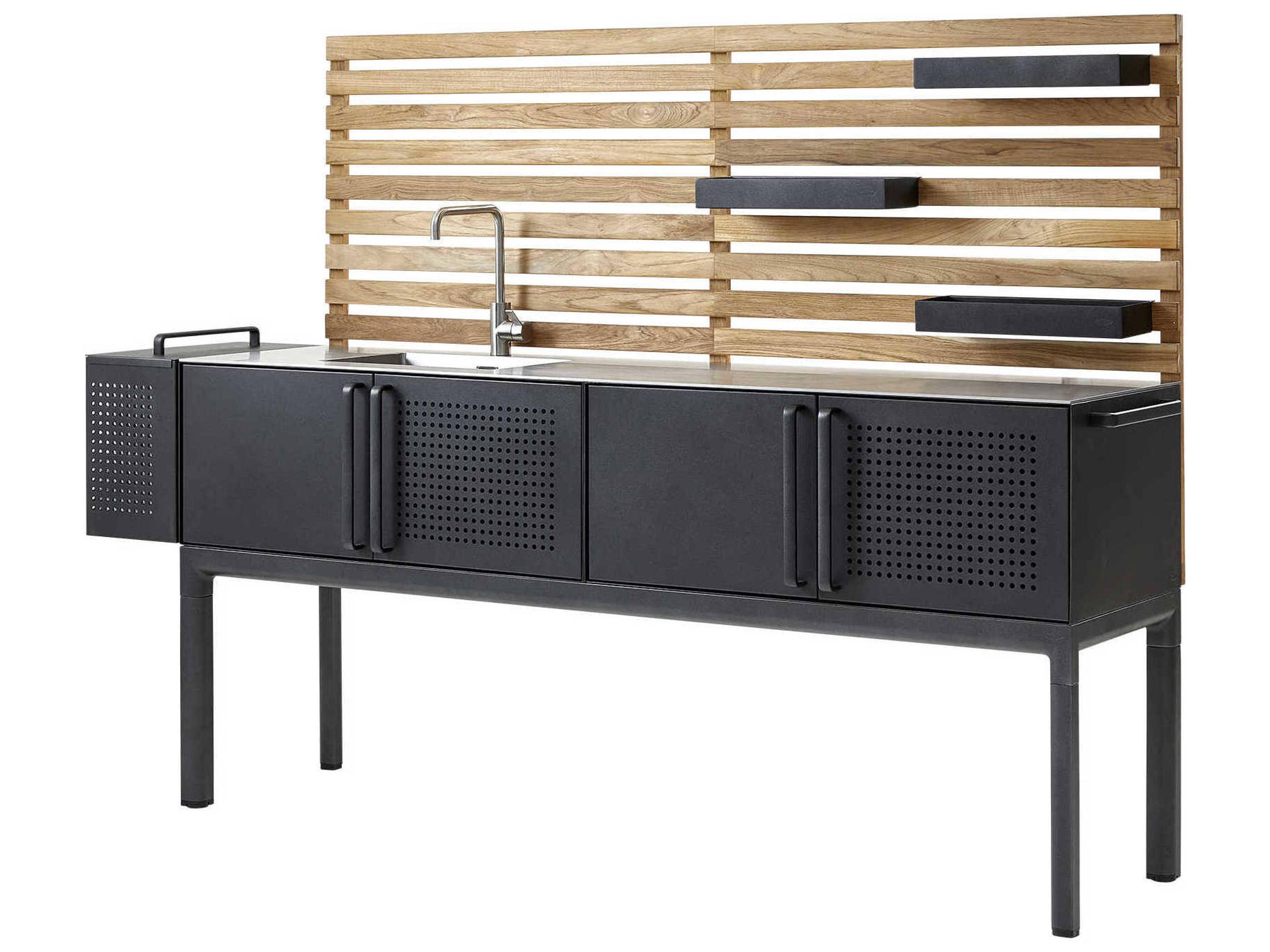 Cane Line Outdoor Drop Lava Grey Aluminum Kitchen Module Single 2 shelves