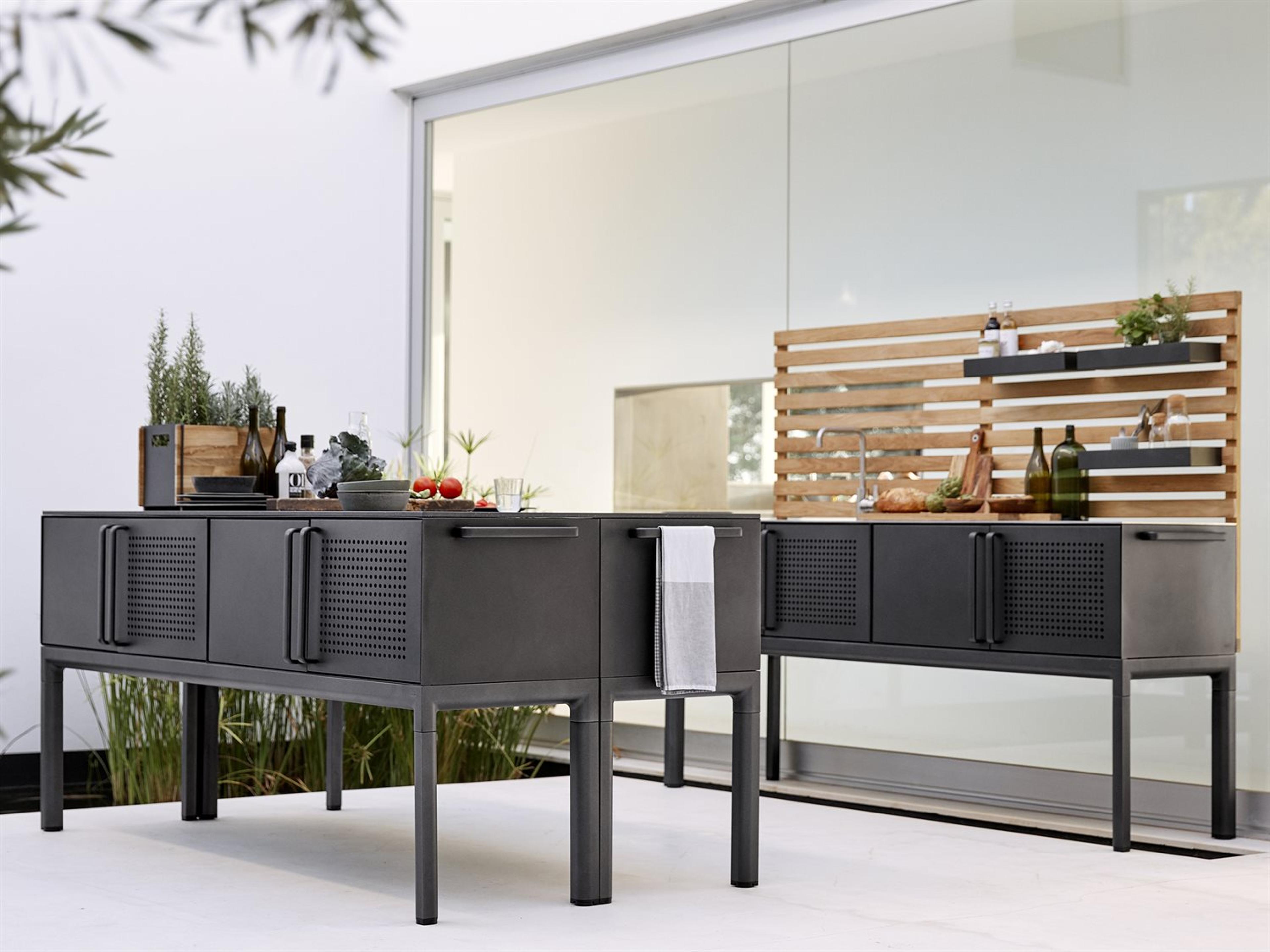 Cane Line Outdoor Drop Lava Grey Aluminum Kitchen Module Single 2 shelves