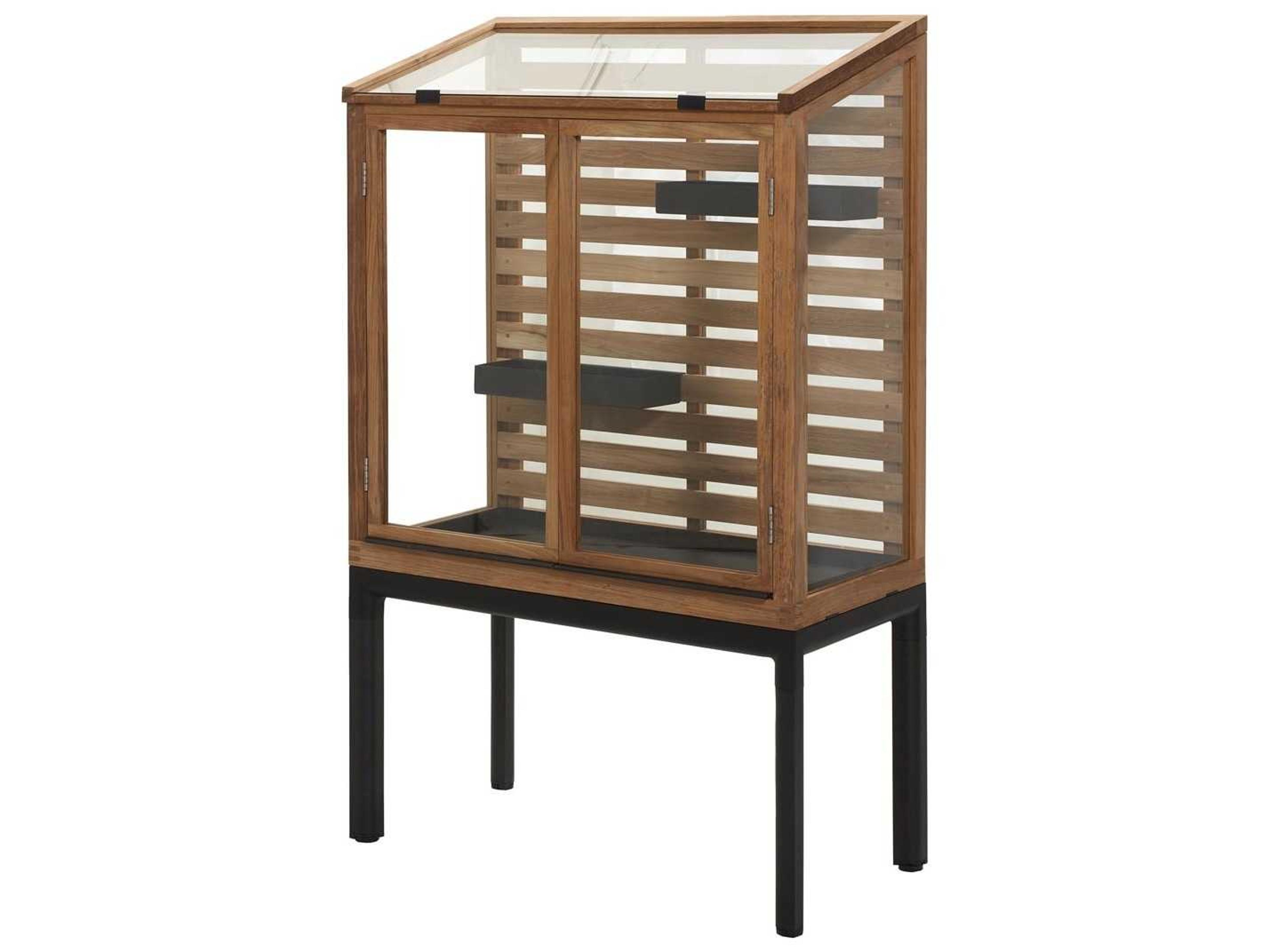 Drop Teak Greenhouse with Glass Panes and Movable Shelves