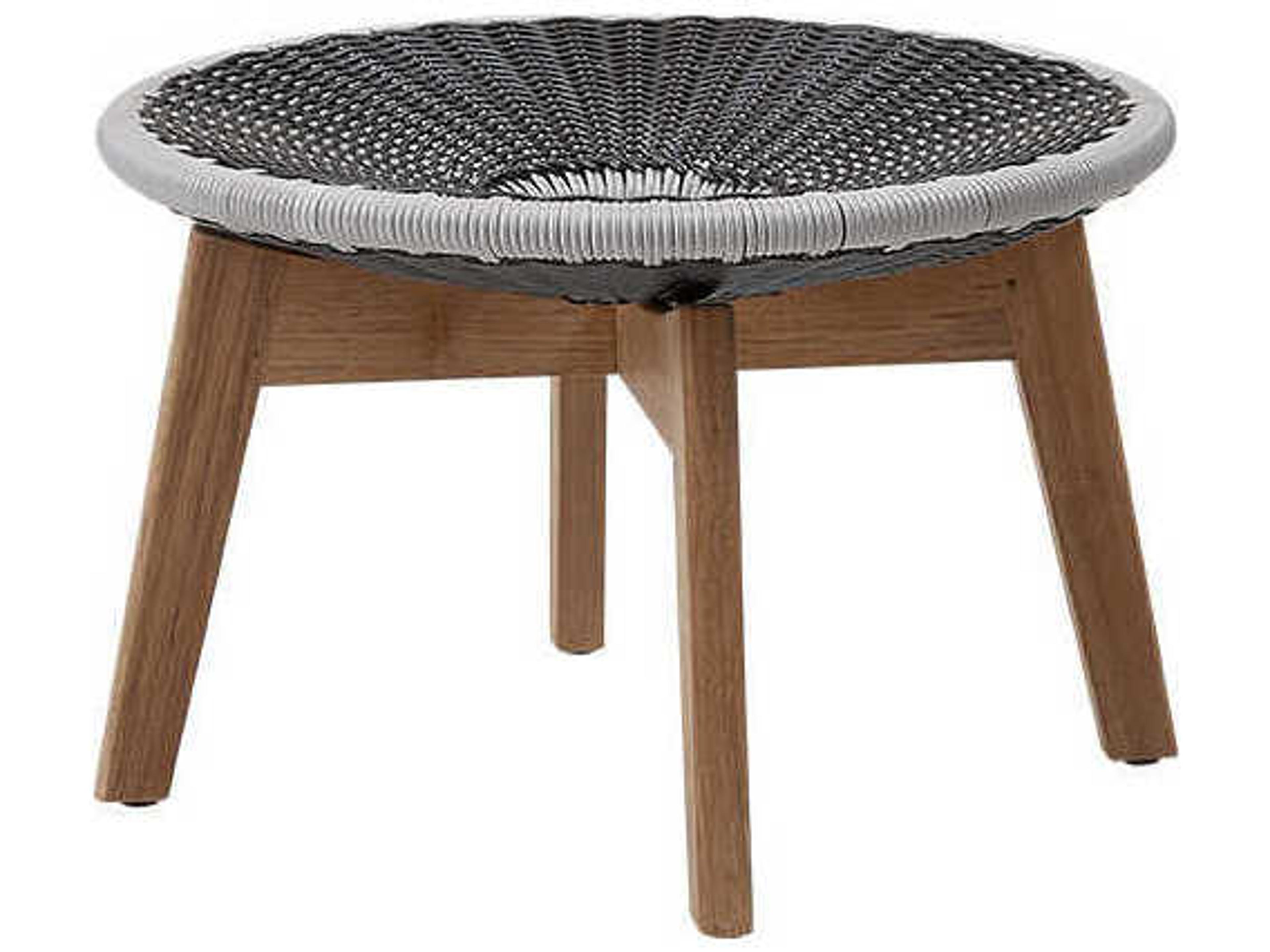 Cane Line Outdoor Peacock Teak Wicker Light Grey Ottoman in Grey