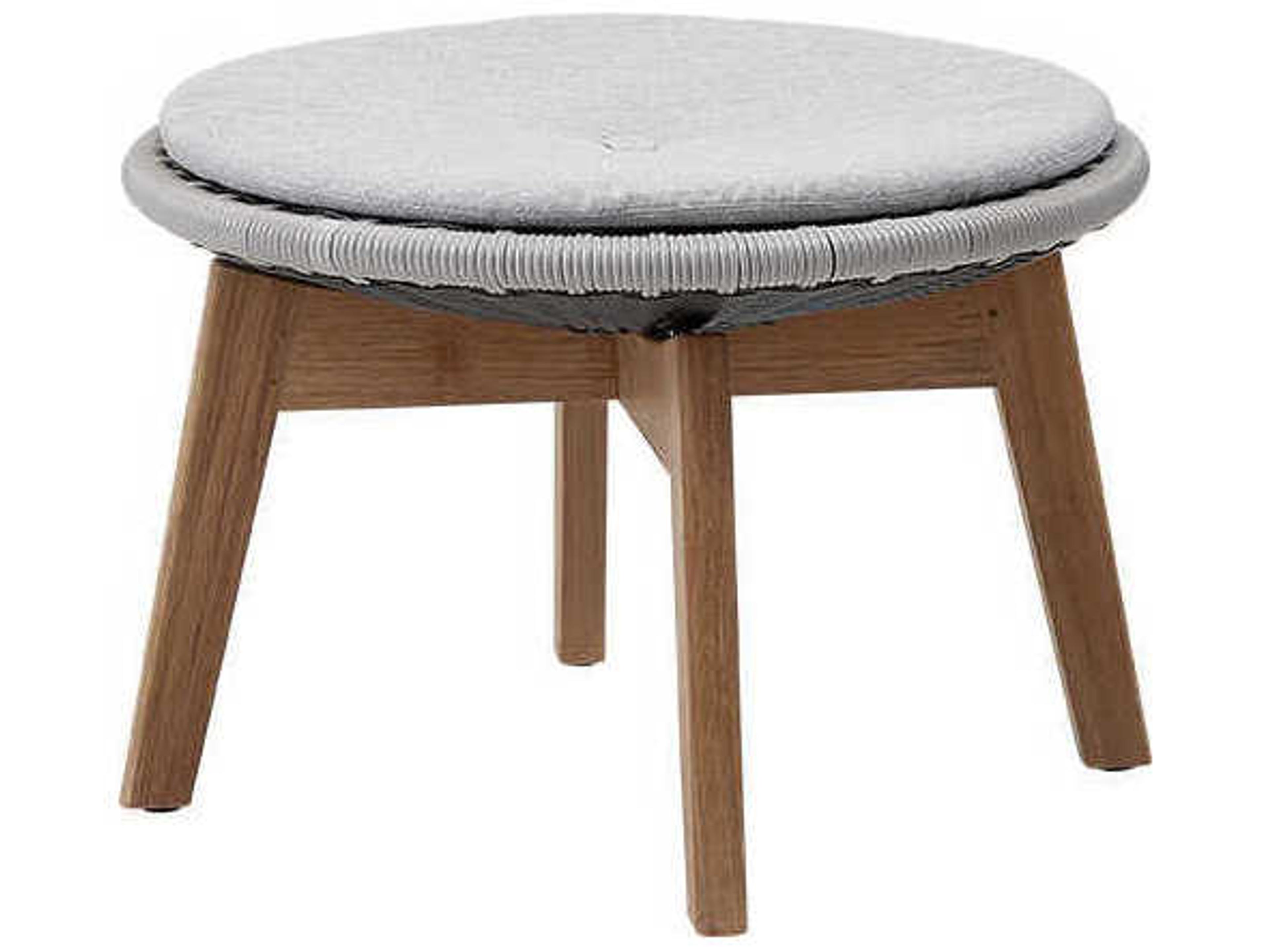 Cane Line Outdoor Peacock Teak Wicker Light Grey Ottoman in Grey