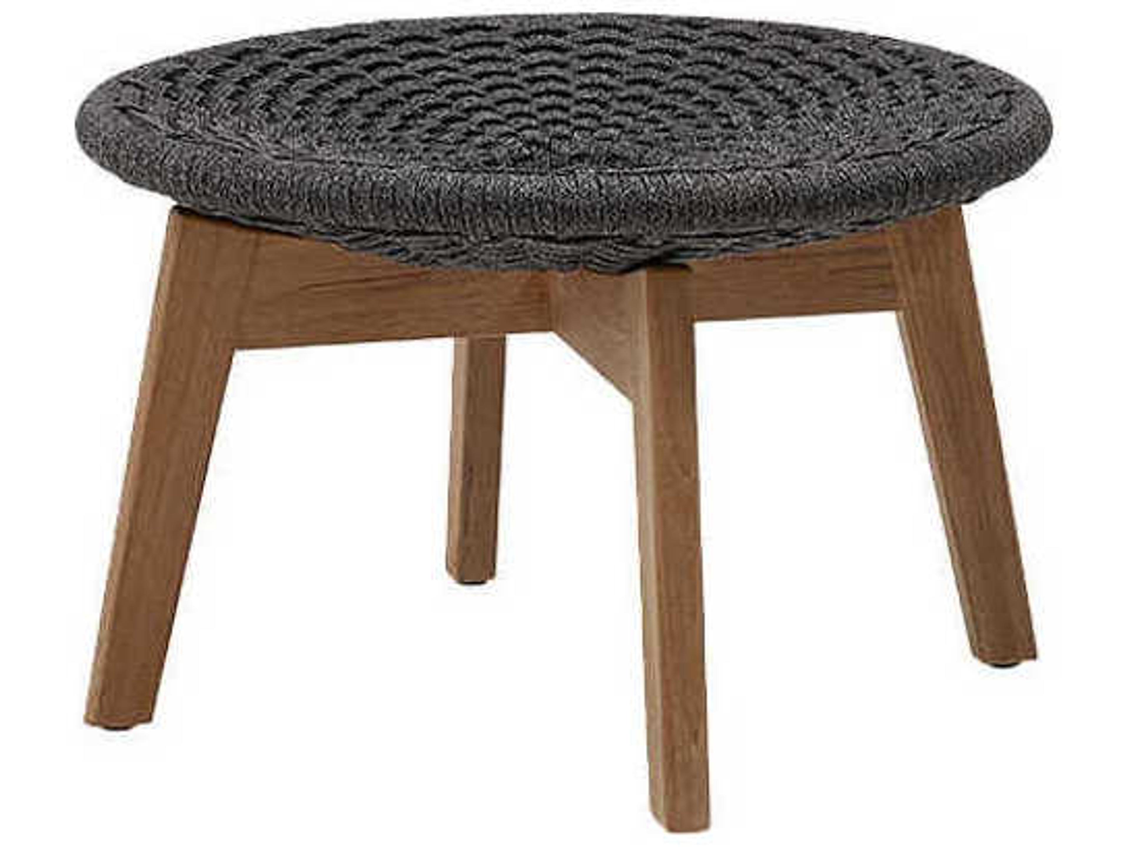Cane Line Outdoor Peacock Dark Grey Soft Rope Teak Ottoman