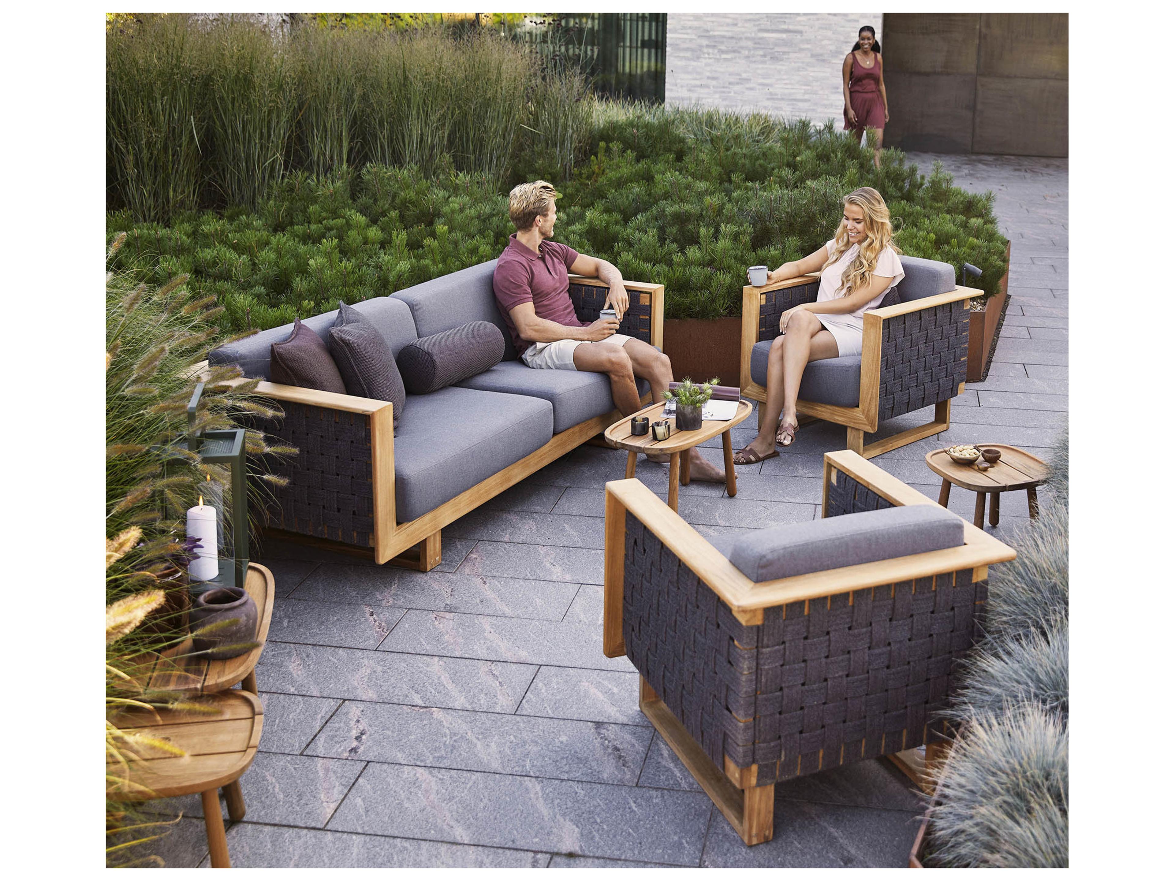 Cane Line Outdoor Angle Teak Soft Rope Dark Grey Lounge Chair in Grey