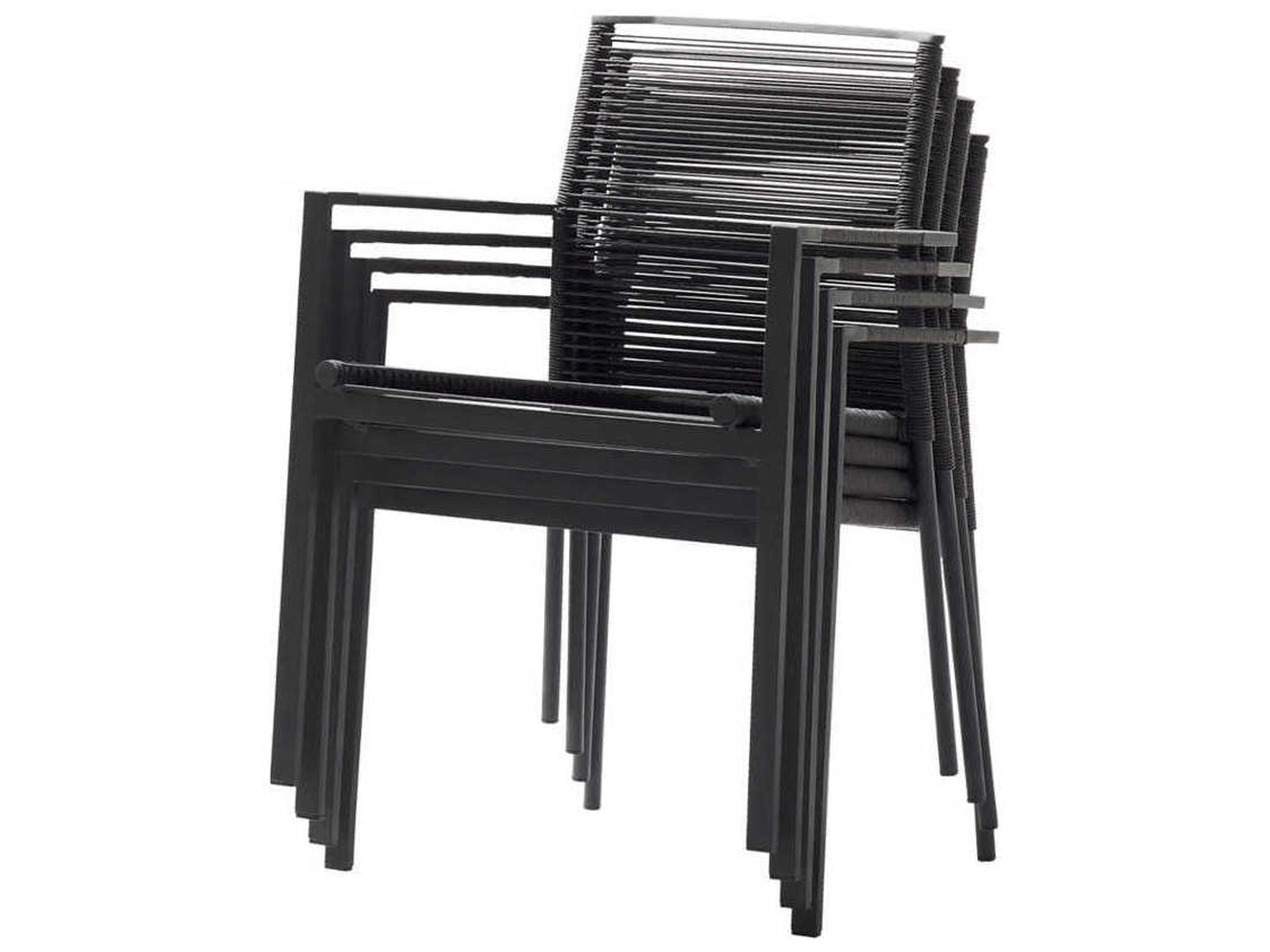 Cane Line Outdoor Edge Anthracite Aluminum Rope Strap Stackable Dining Arm Chair