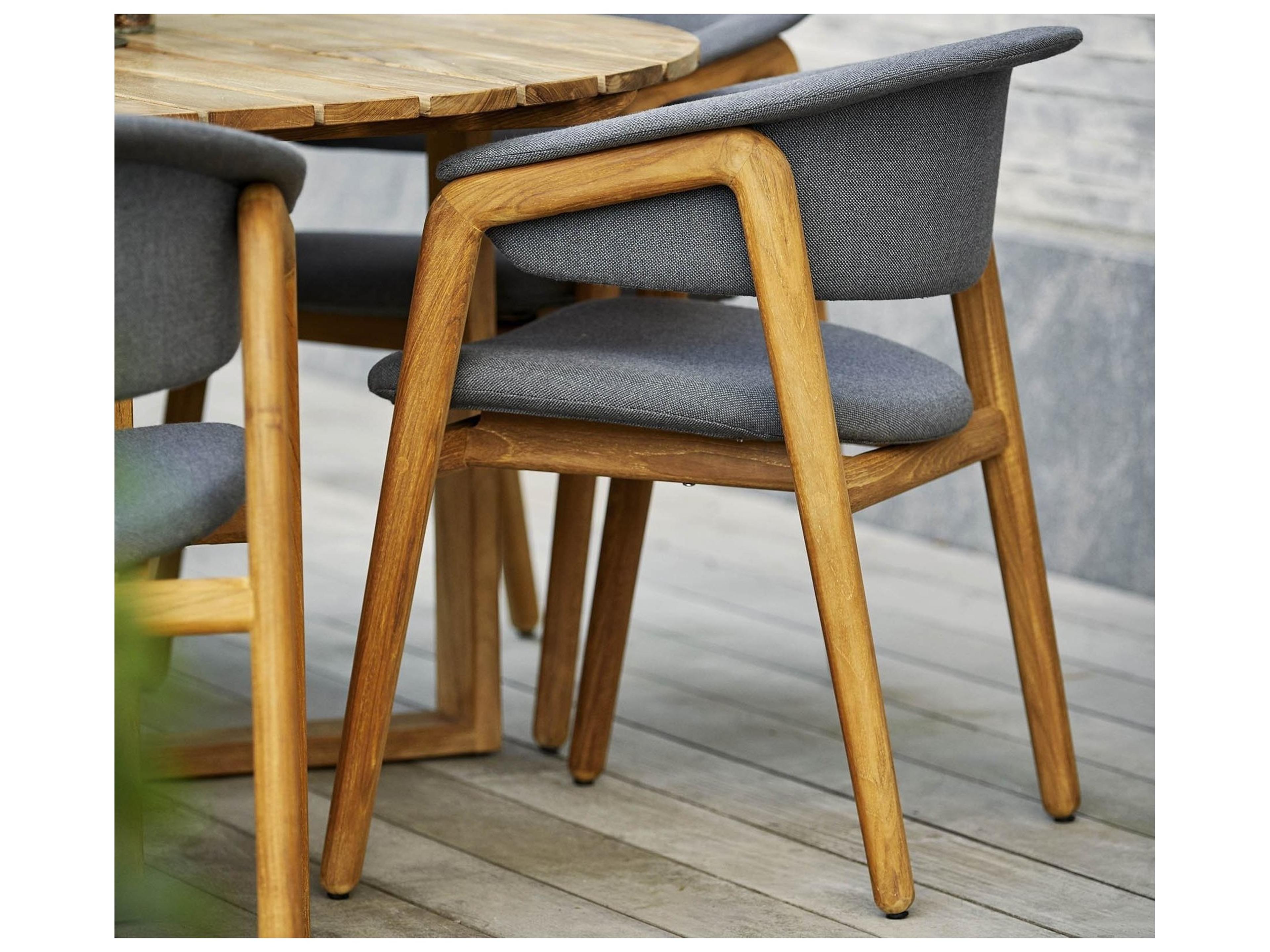 Cane Line Outdoor Luna Teak Dining Arm Chair in Grey
