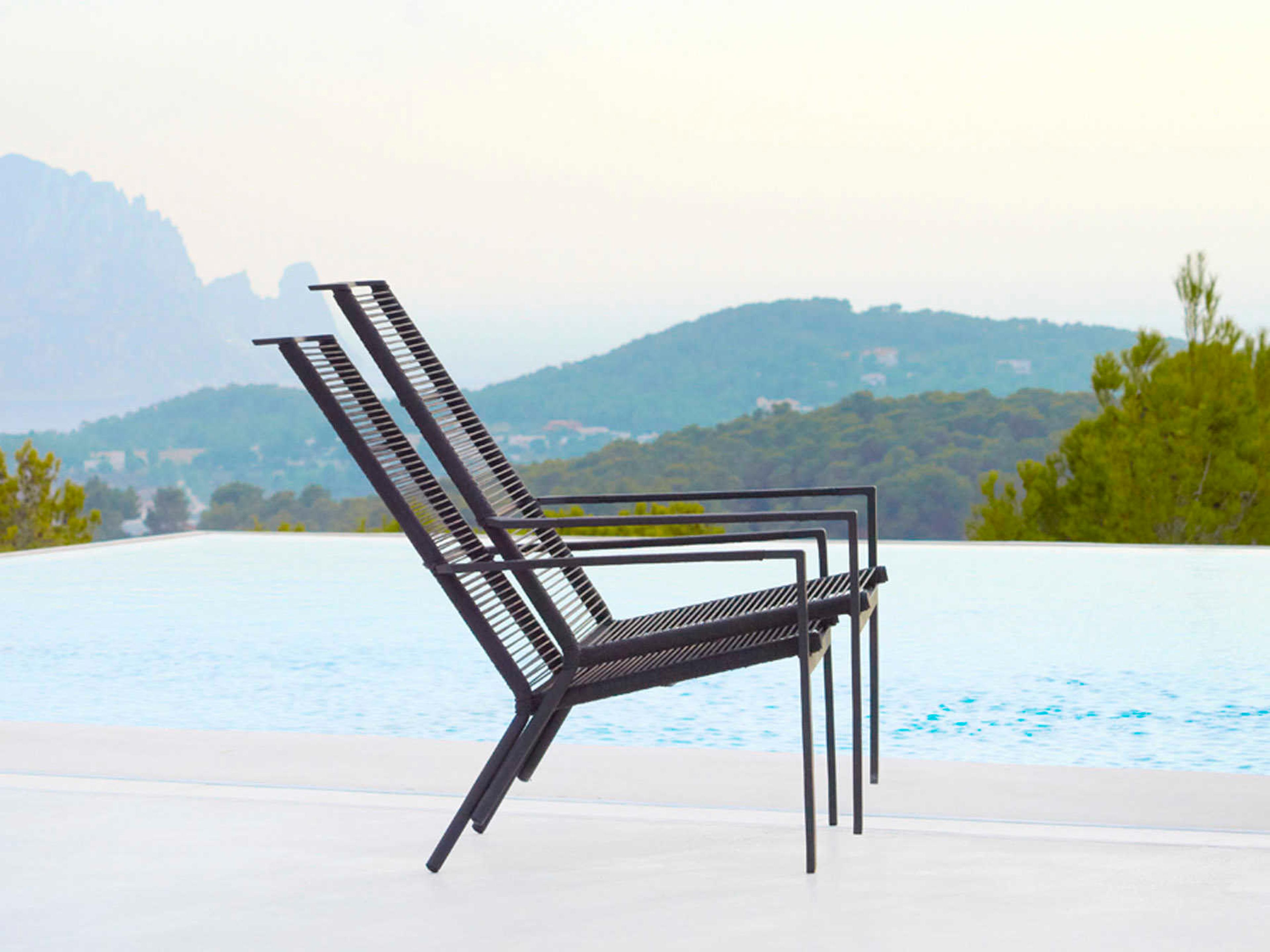 Cane Line Outdoor Edge Anthracite Aluminum Rope Strap Stackable Highback Lounge Chair
