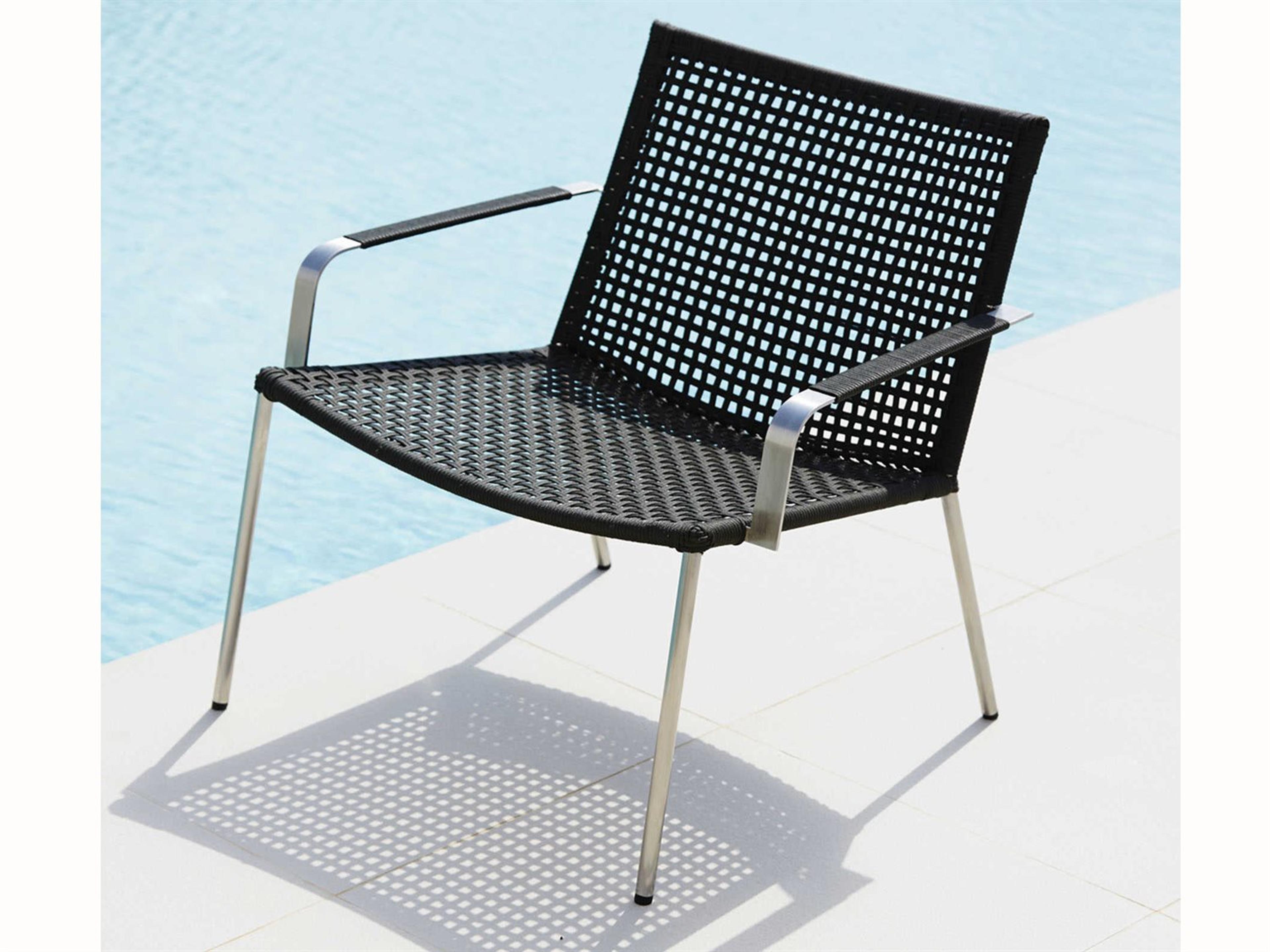 Cane Line Outdoor Straw Anthracite Stainless Steel Rope Strap Stackable Lounge Chair