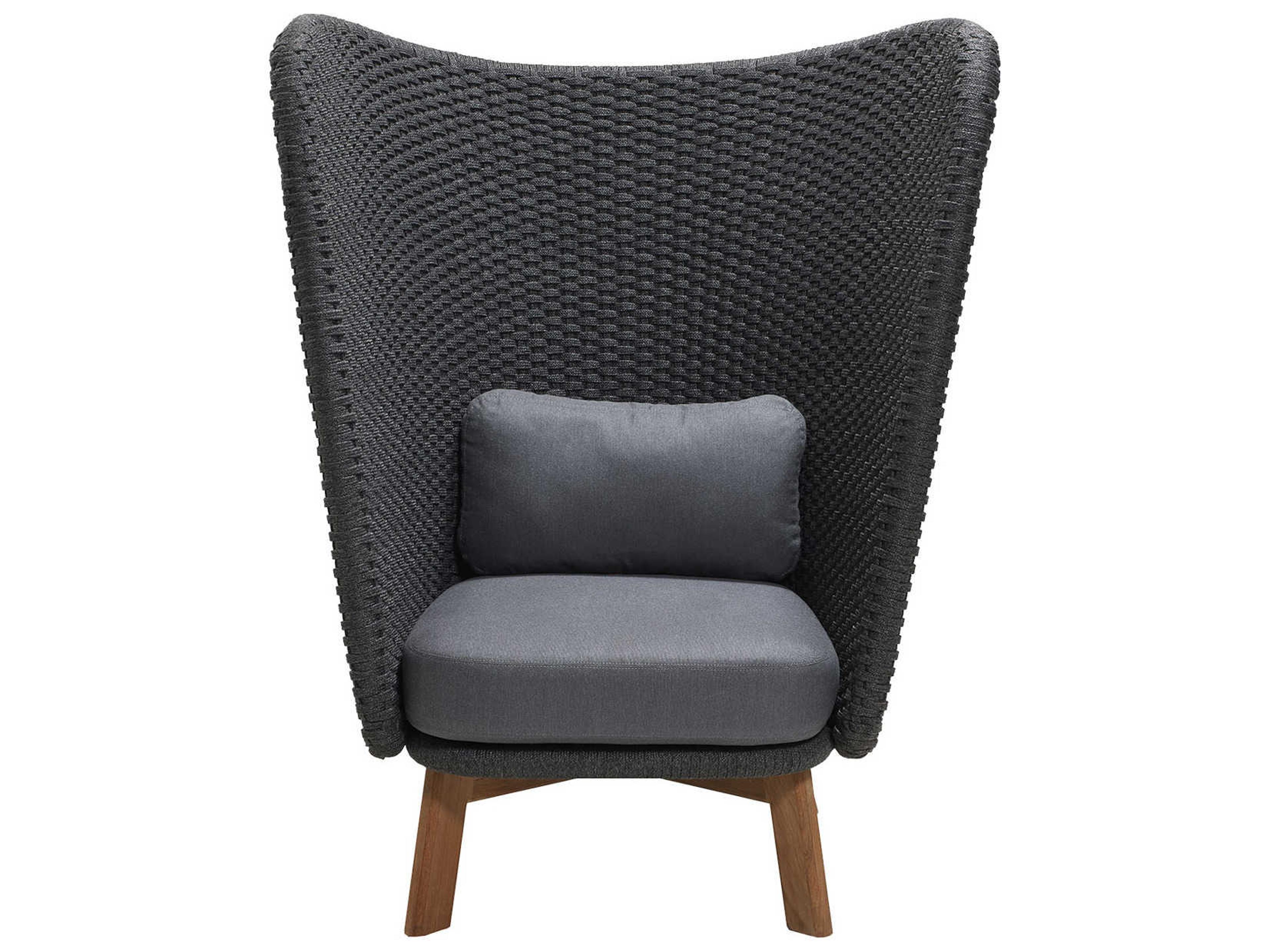 Cane Line Outdoor Peacock Teak / Dark Grey Soft Rope Wing Highback Lounge Chair