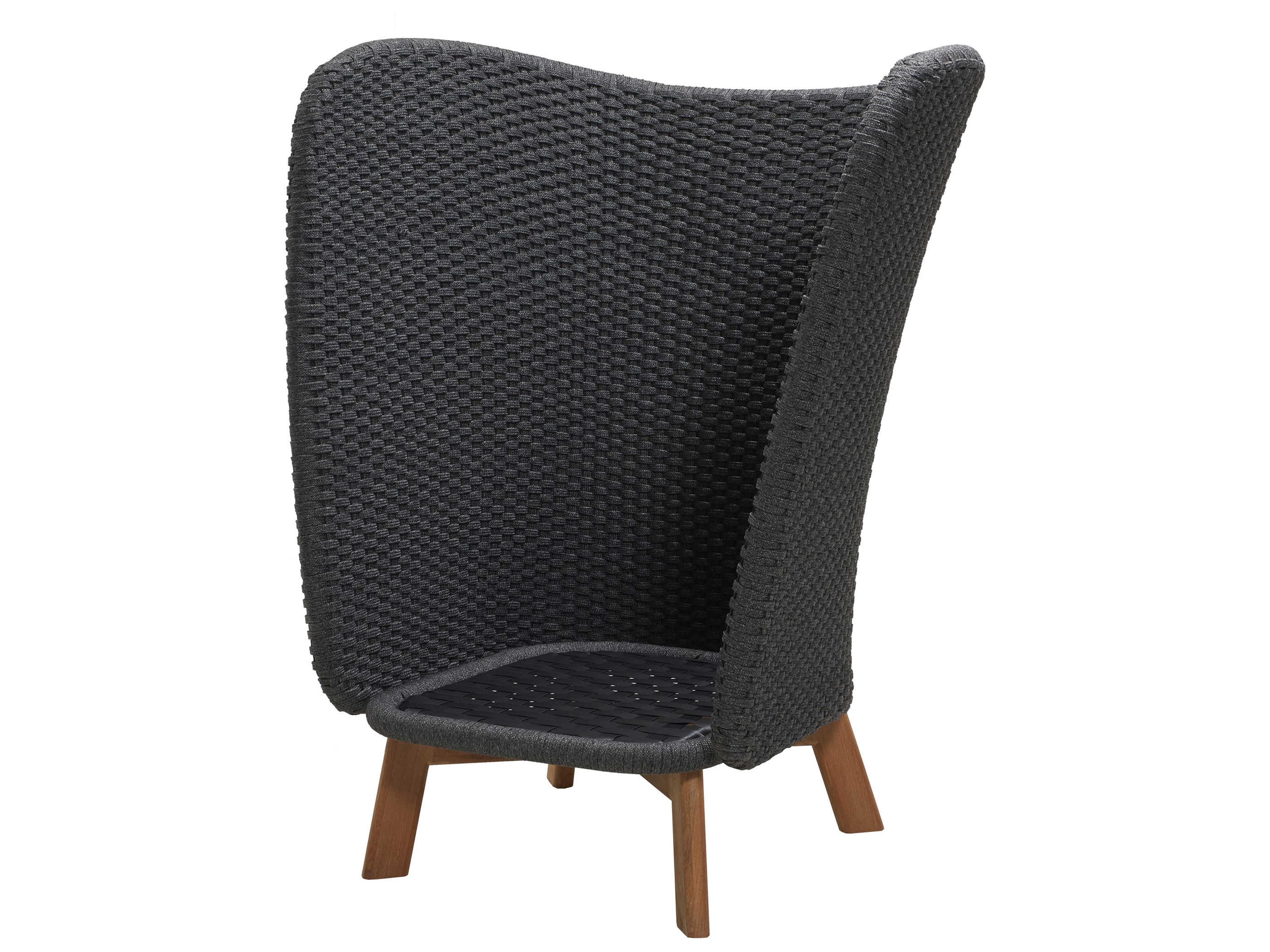 Cane Line Outdoor Peacock Teak / Dark Grey Soft Rope Wing Highback Lounge Chair