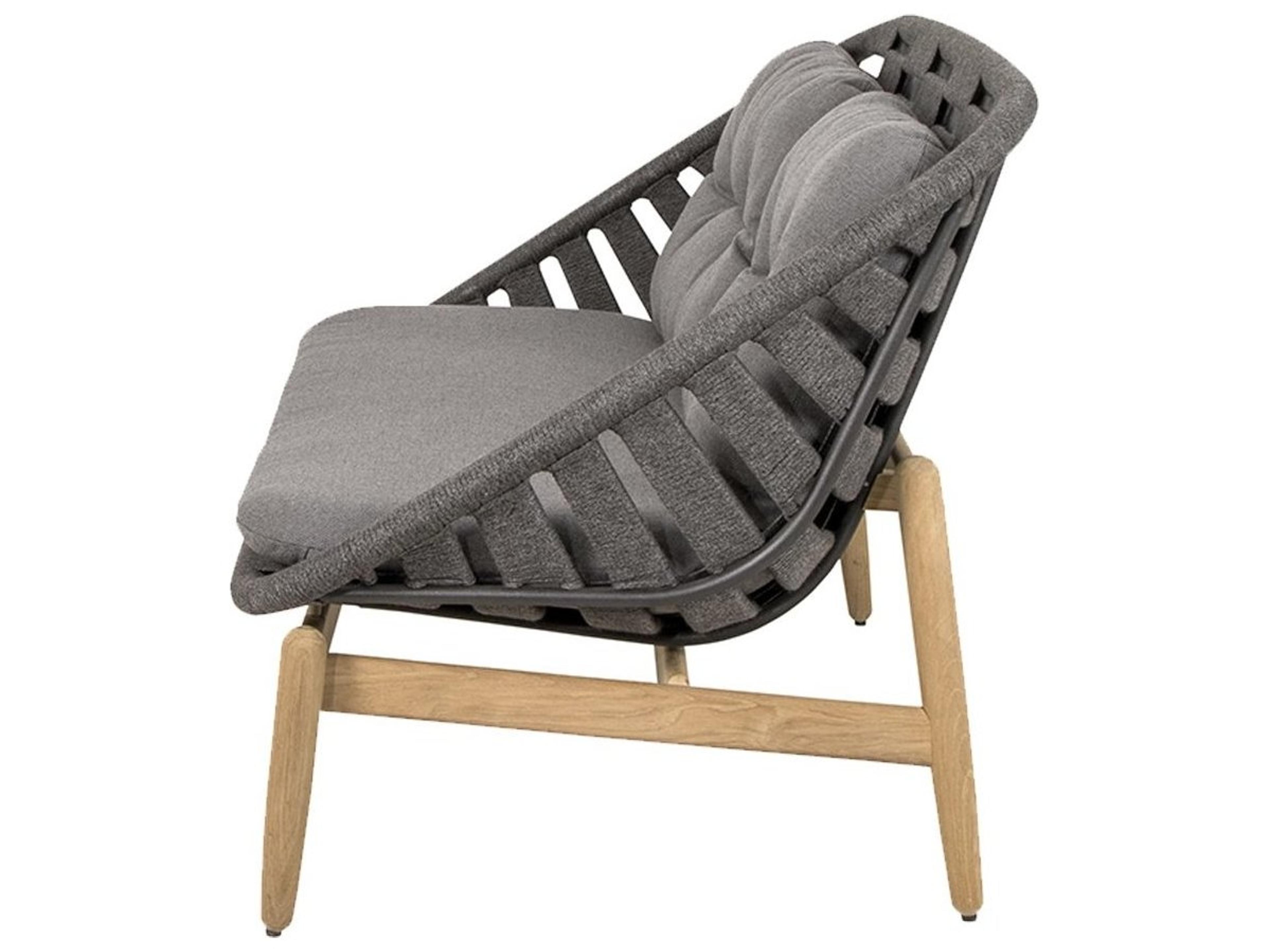 Cane Line Outdoor Strington Dark Grey Teak Soft Rope Loveseat