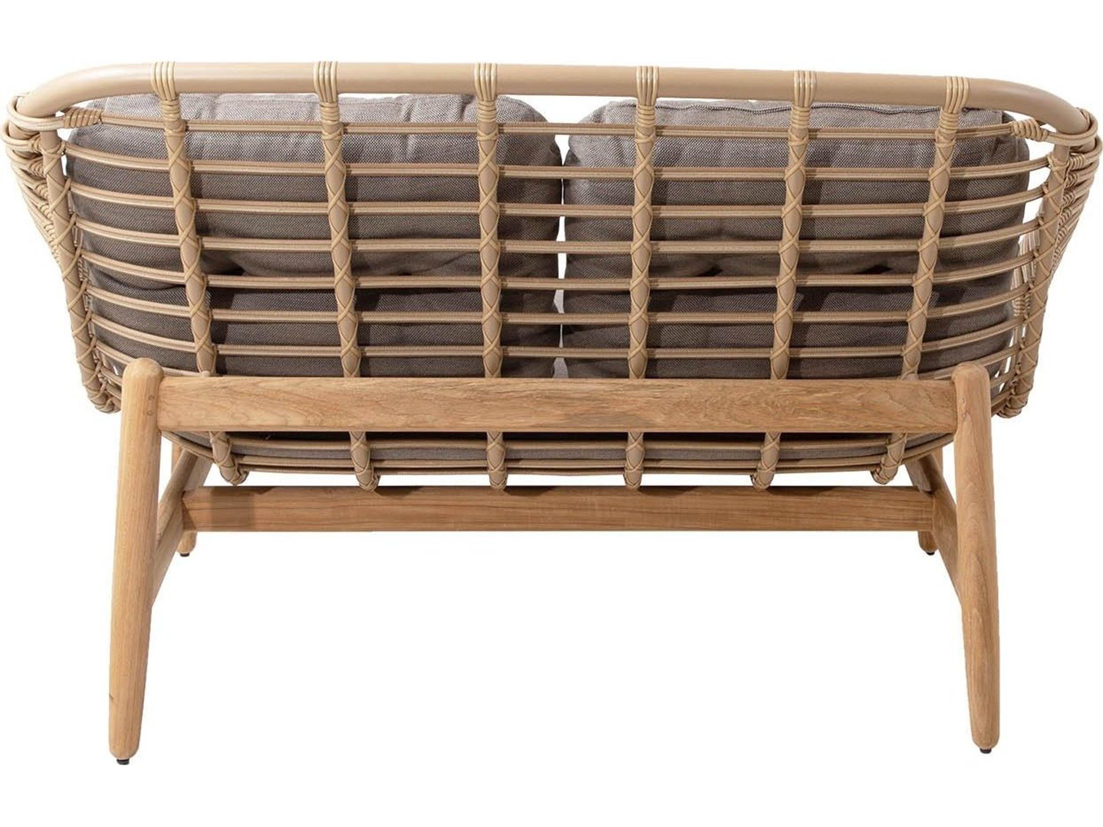 Cane Line Outdoor String Natural Aluminum Teak Sofa in Taupe