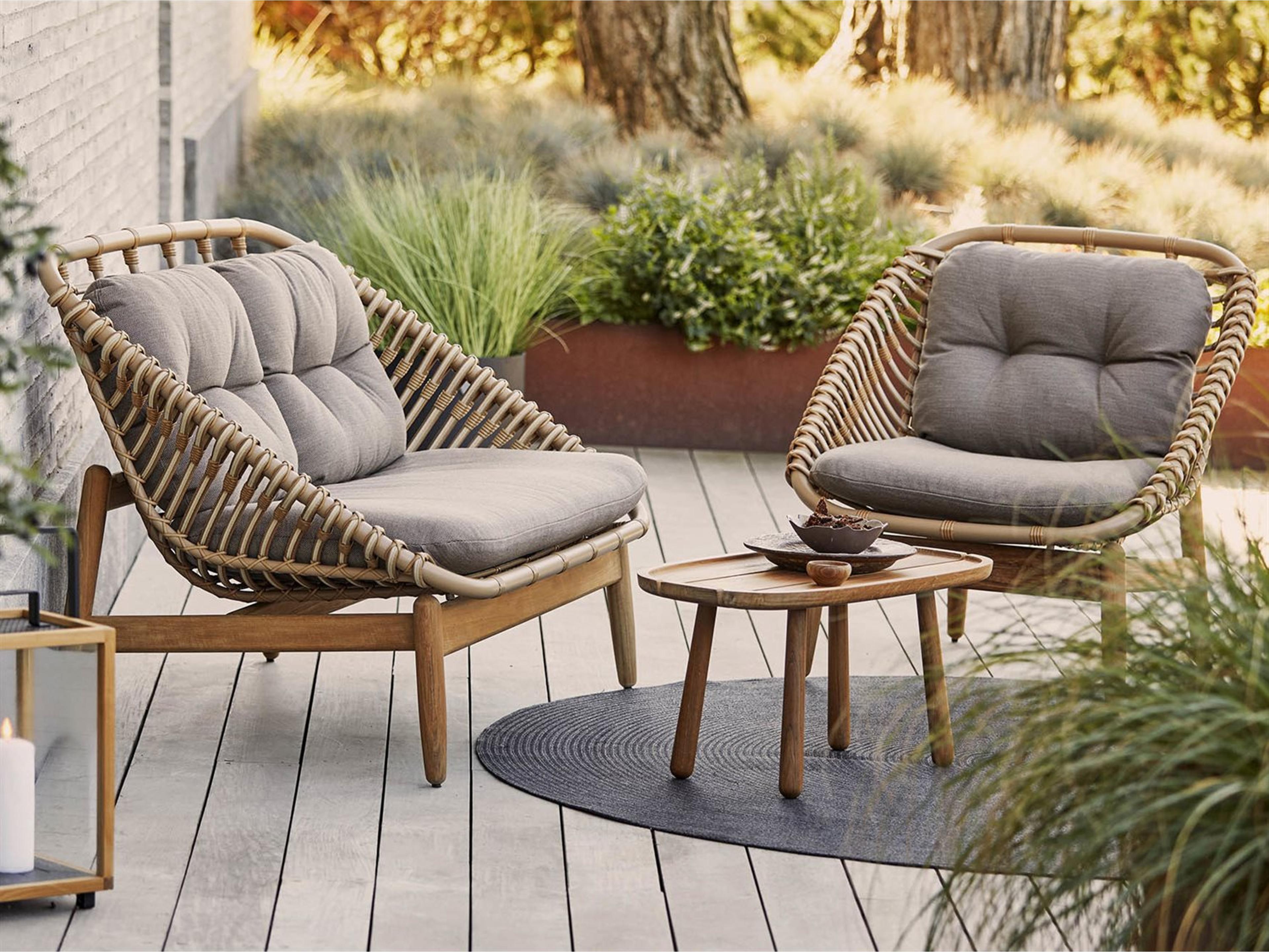 Cane Line Outdoor String Natural Aluminum Teak Sofa in Taupe