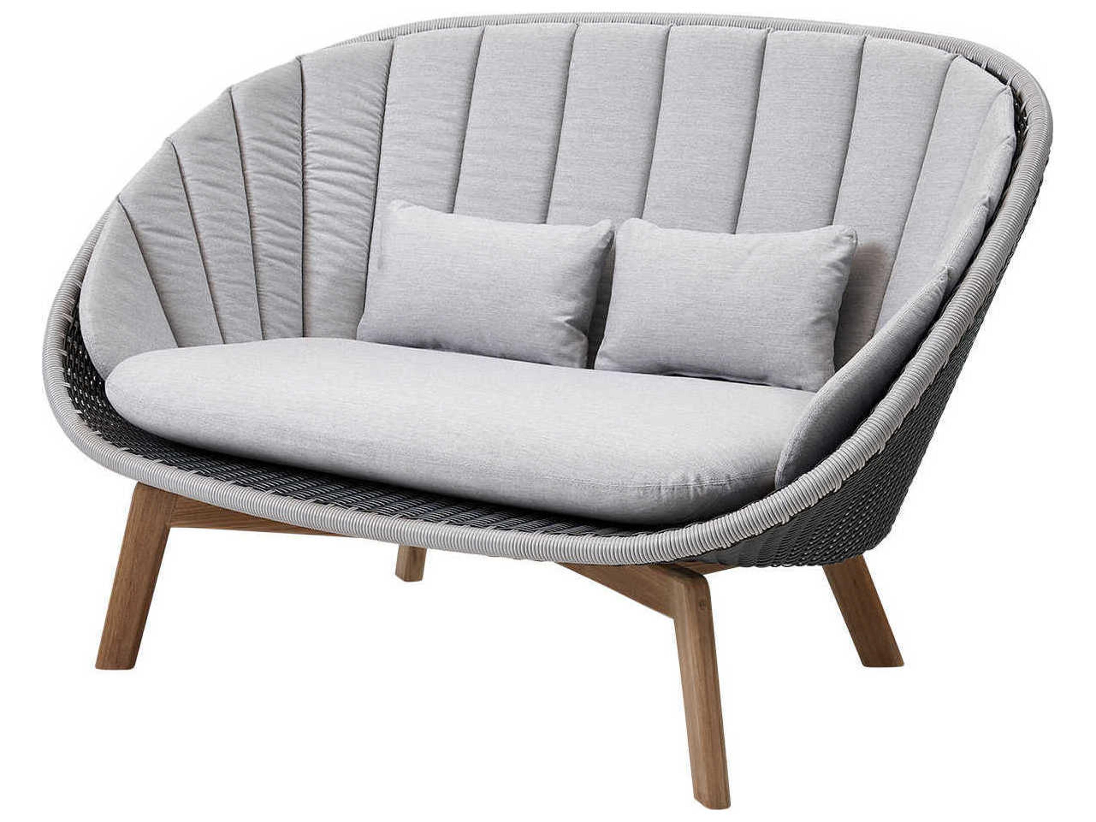 Cane Line Outdoor Peacock Grey/Light Grey Teak Wicker Loveseat