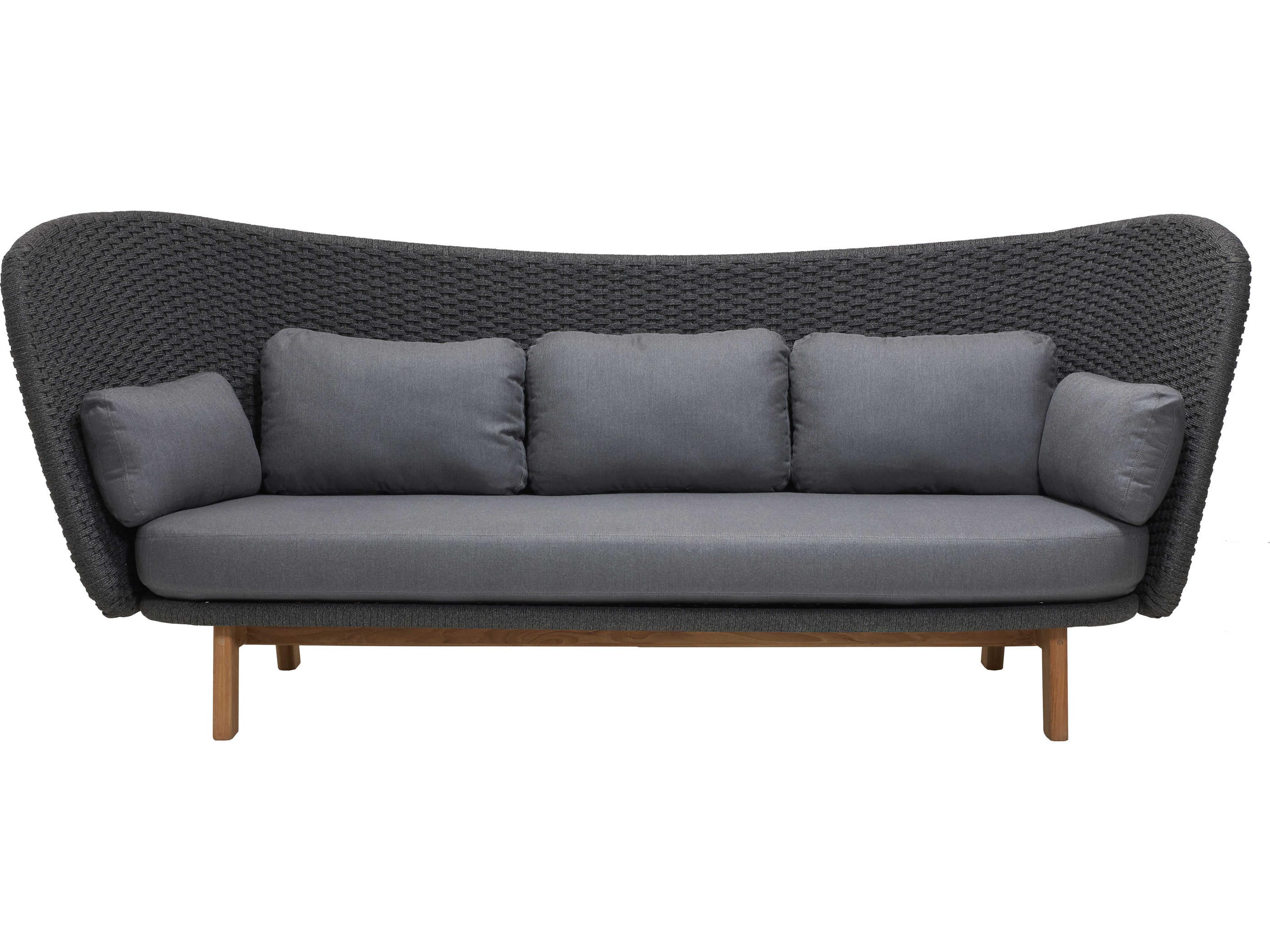 Cane Line Outdoor Peacock Teak / Dark Grey Soft Rope Wing Sofa in Grey