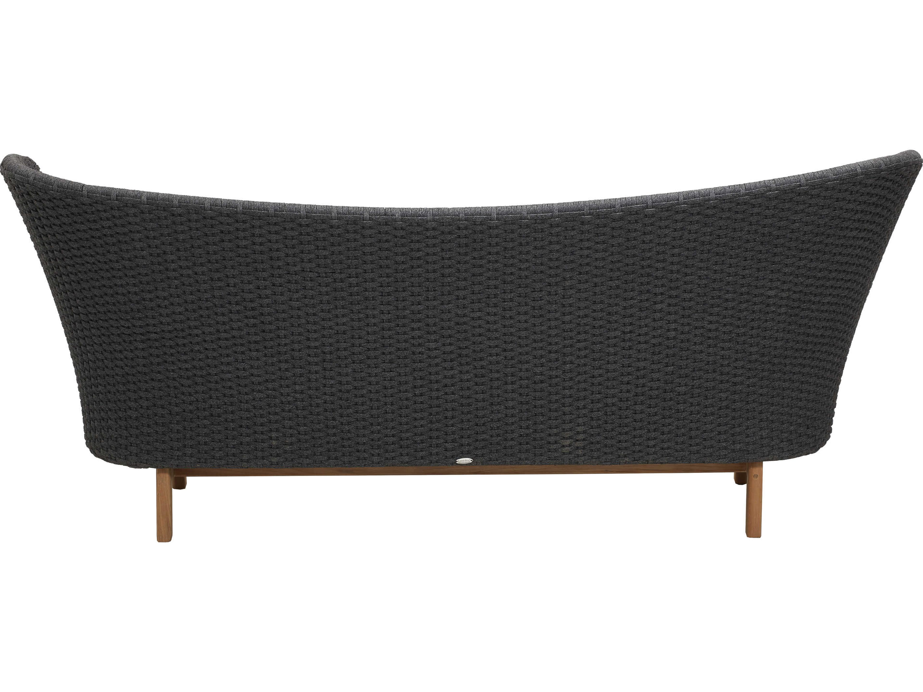 Cane Line Outdoor Peacock Teak / Dark Grey Soft Rope Wing Sofa in Grey