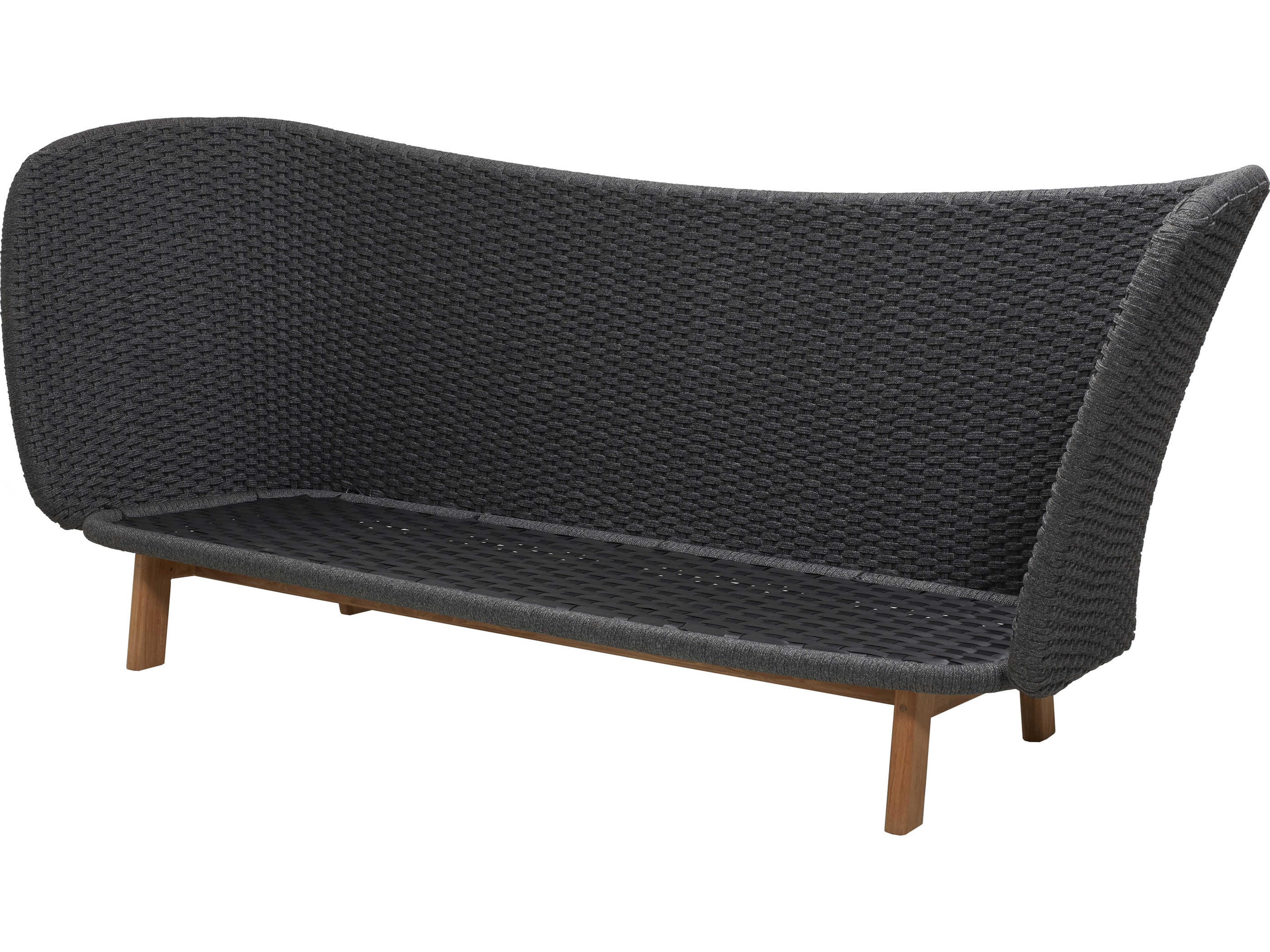 Cane Line Outdoor Peacock Teak / Dark Grey Soft Rope Wing Sofa in Grey