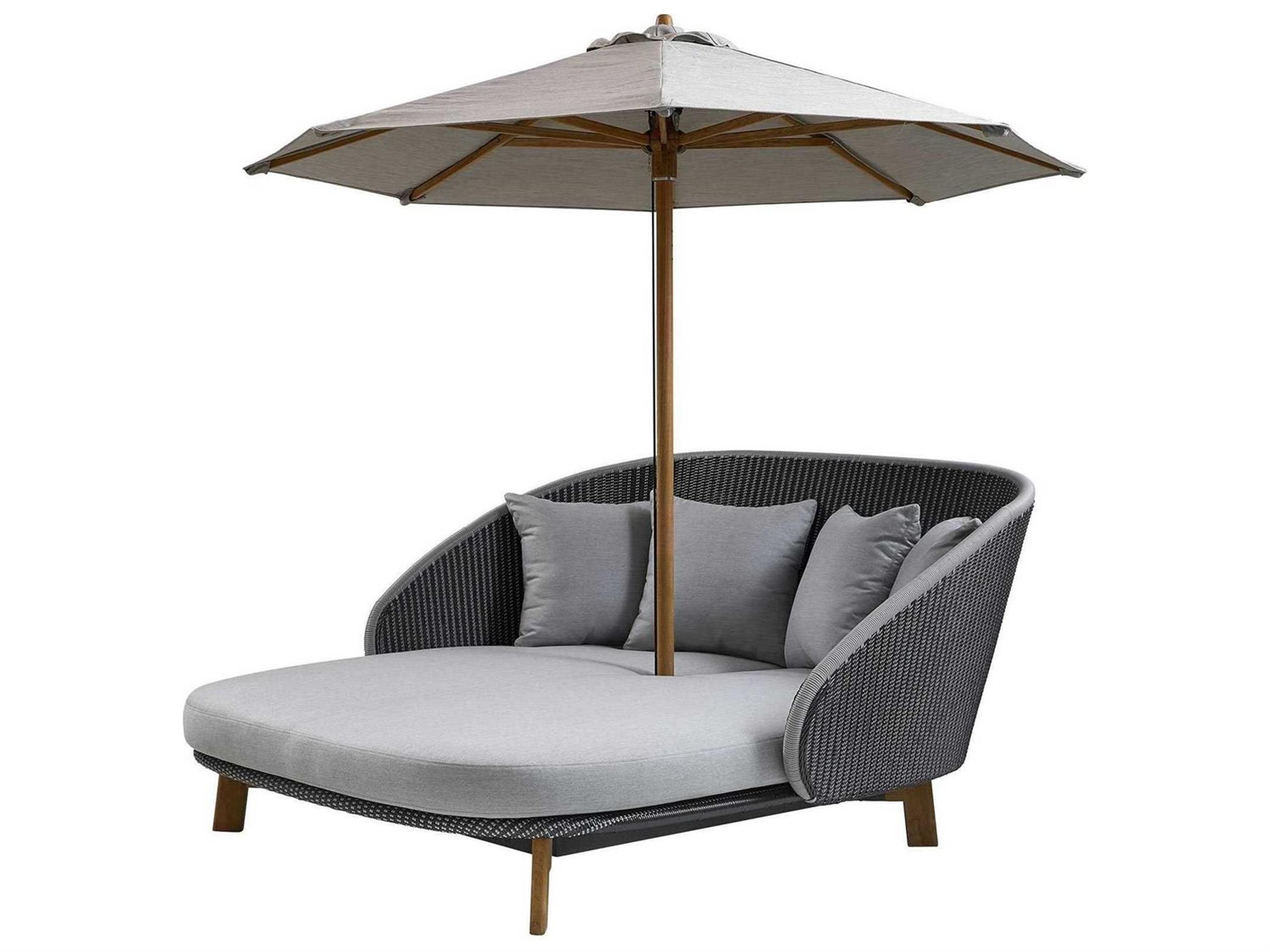 Cane Line Outdoor Peacock Teak/Grey/Light Grey Soft Rope Lounge Daybed in Grey