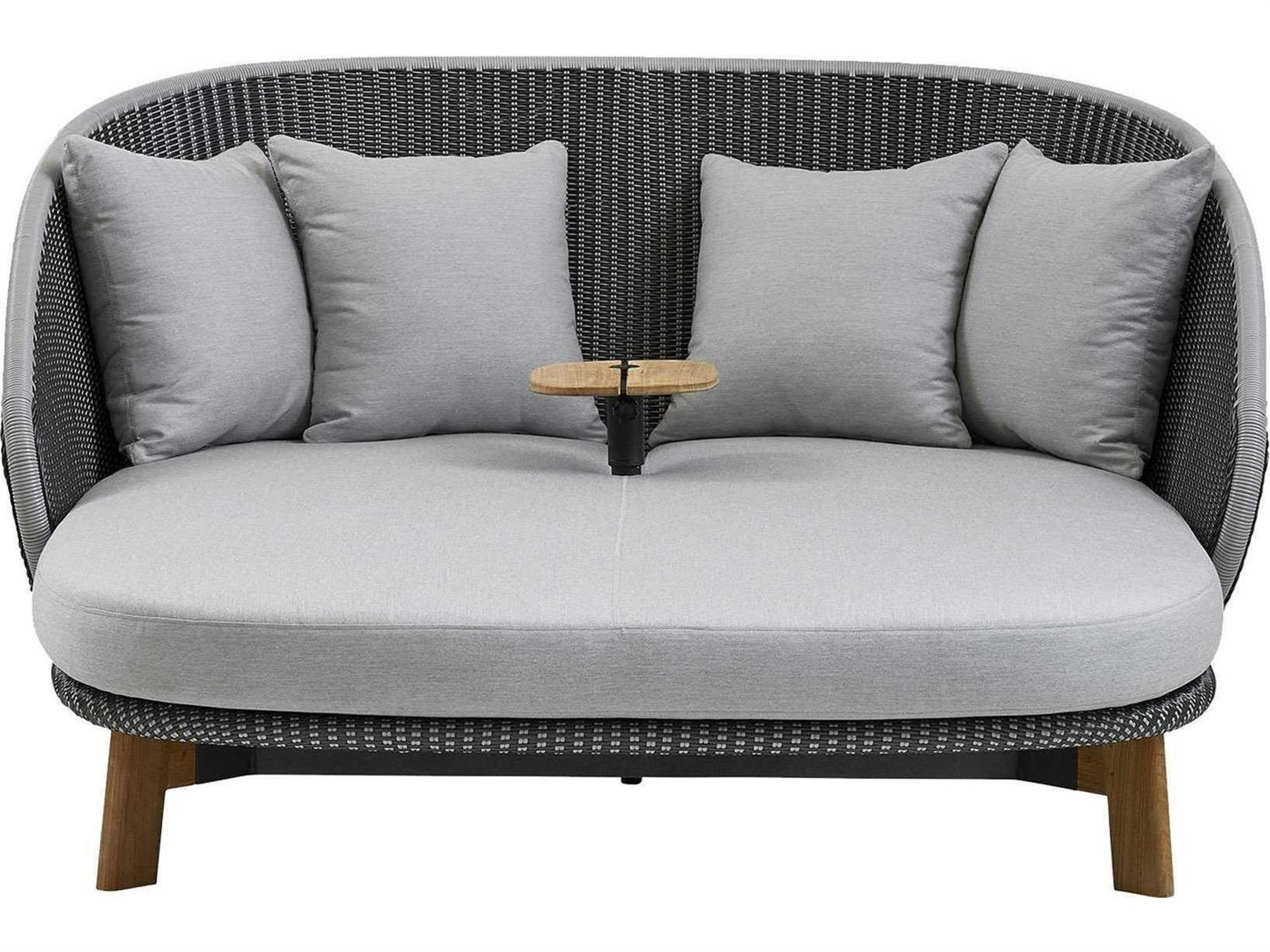 Cane Line Outdoor Peacock Teak/Grey/Light Grey Soft Rope Lounge Daybed in Grey