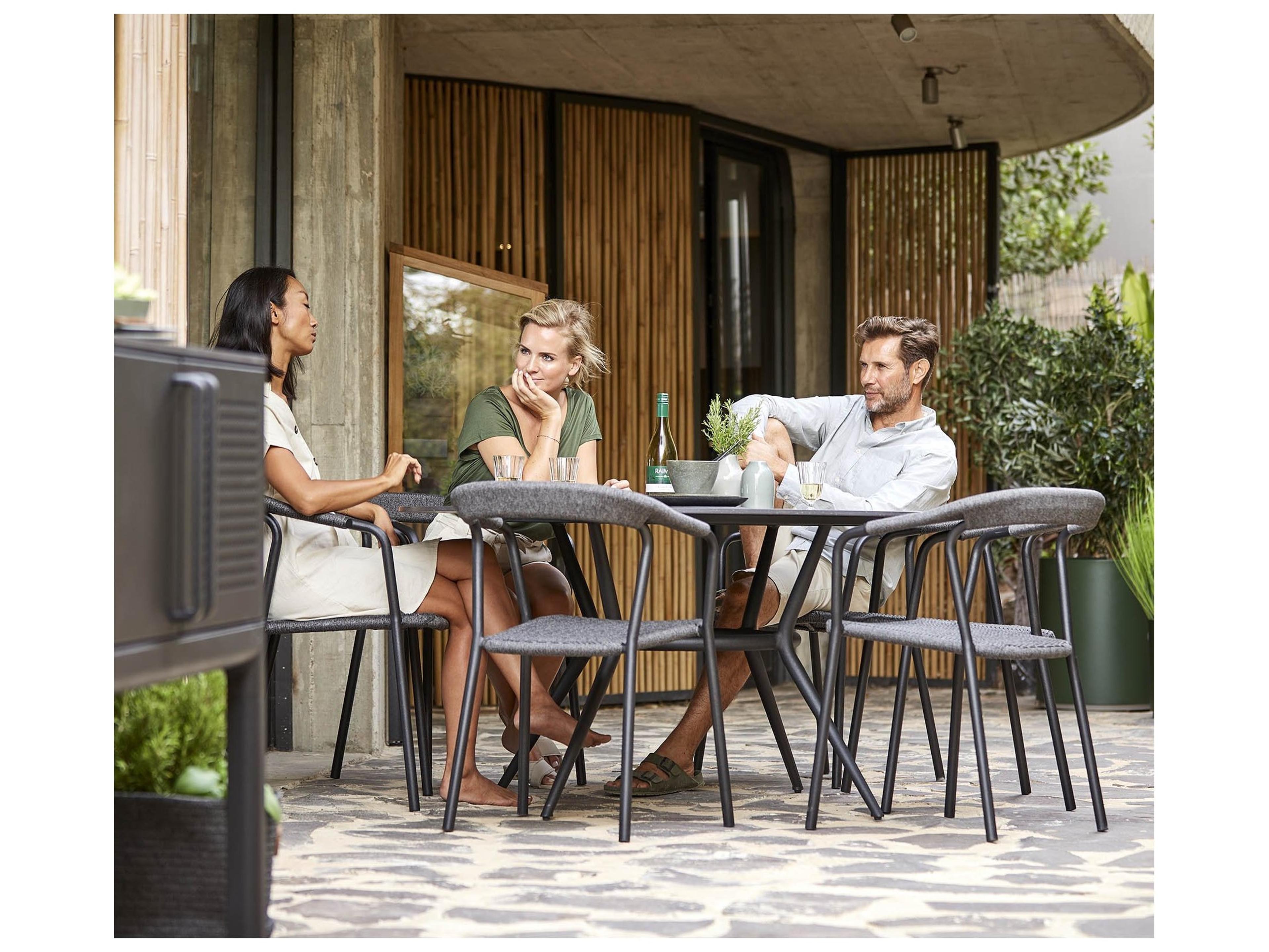 Cane Line Outdoor Noble Dark Grey Aluminum Soft Rope Stackable Dining Arm Chair