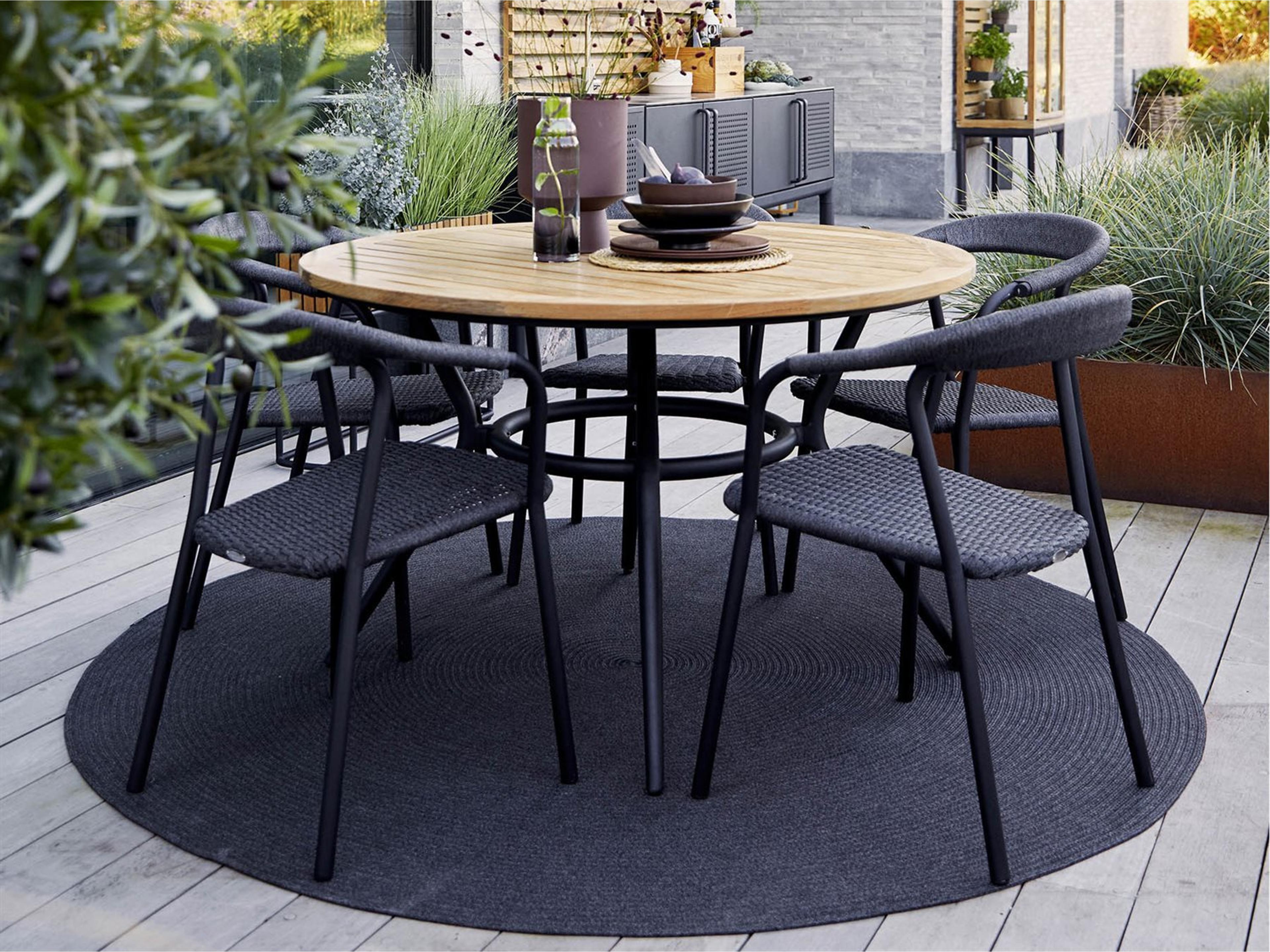 Cane Line Outdoor Noble Dark Grey Aluminum Soft Rope Stackable Dining Arm Chair