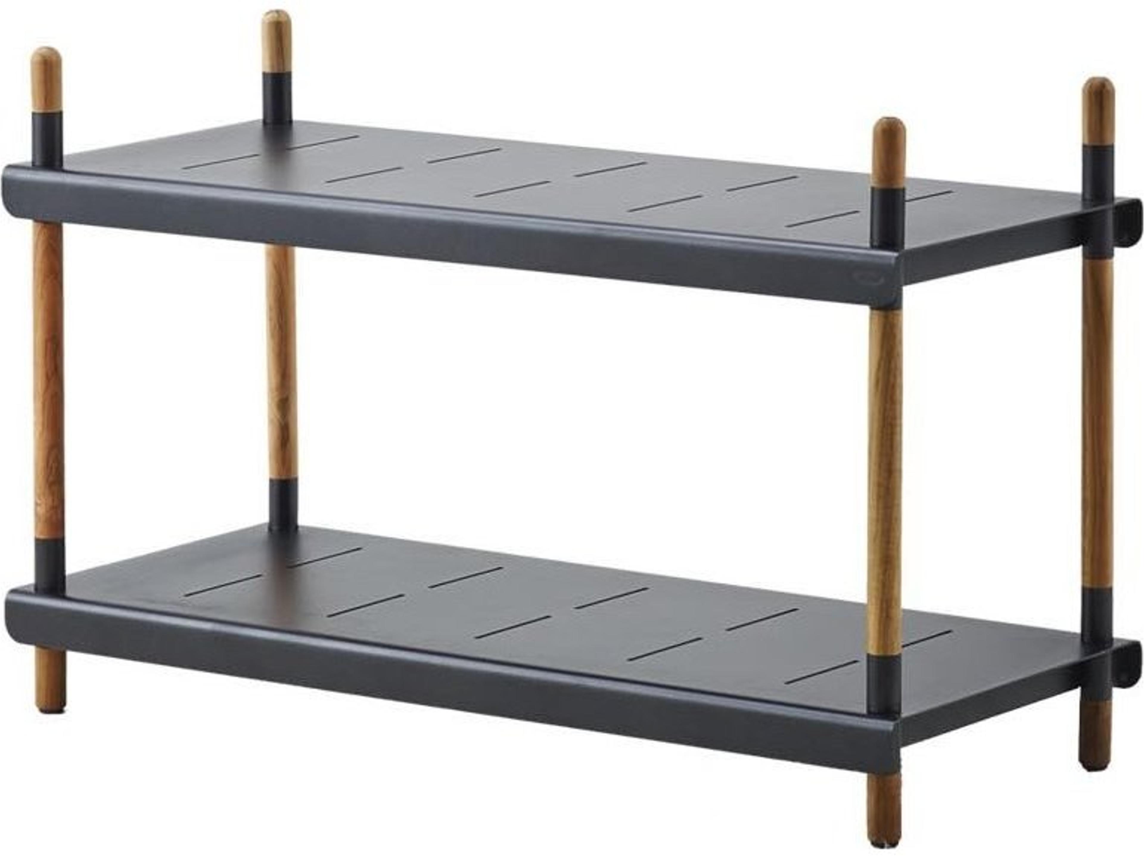 Frame Lava Grey Aluminum Teak Low Shelving System