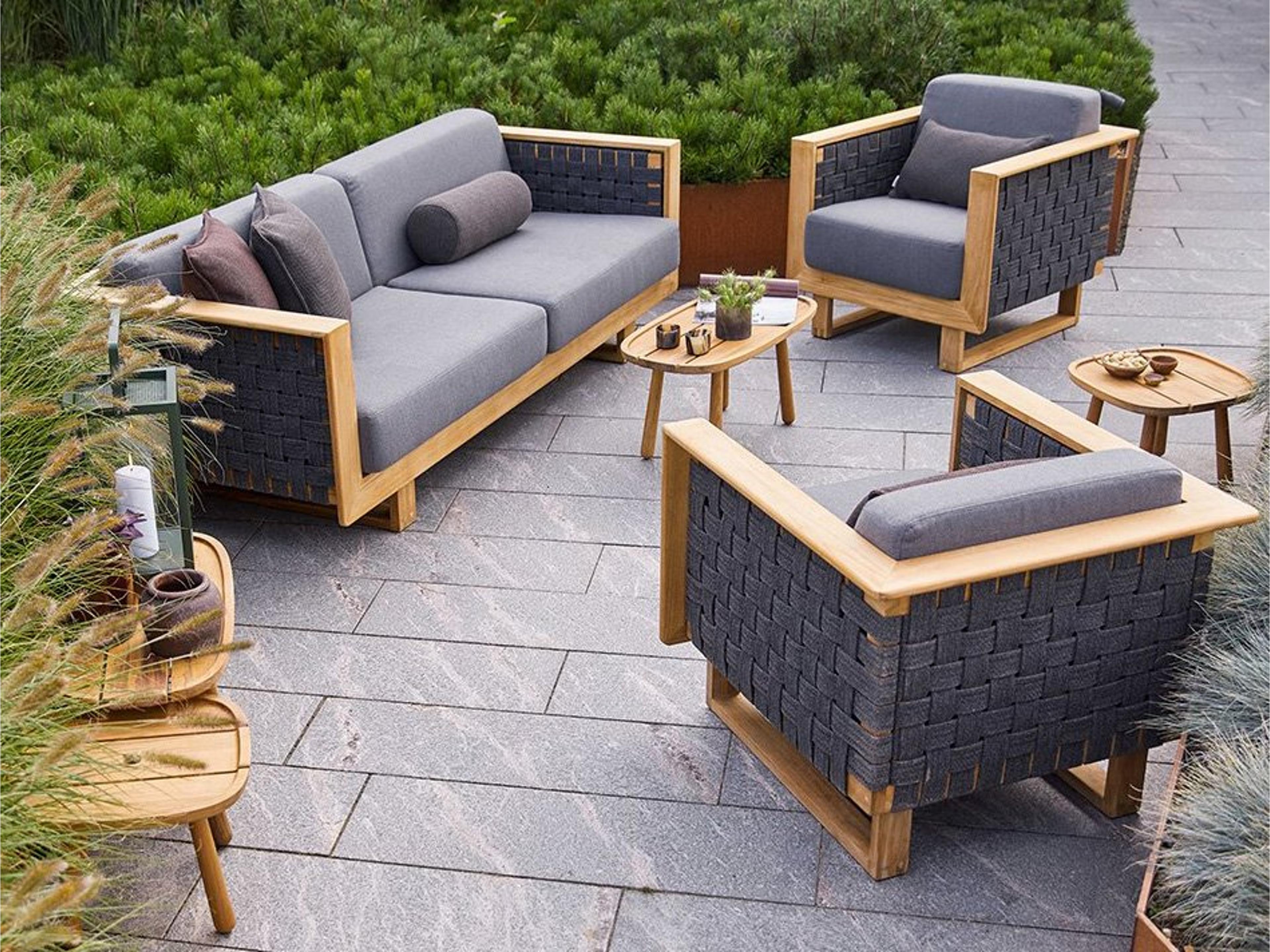 Angle Teak Soft Rope Dark Grey Lounge Set in Grey