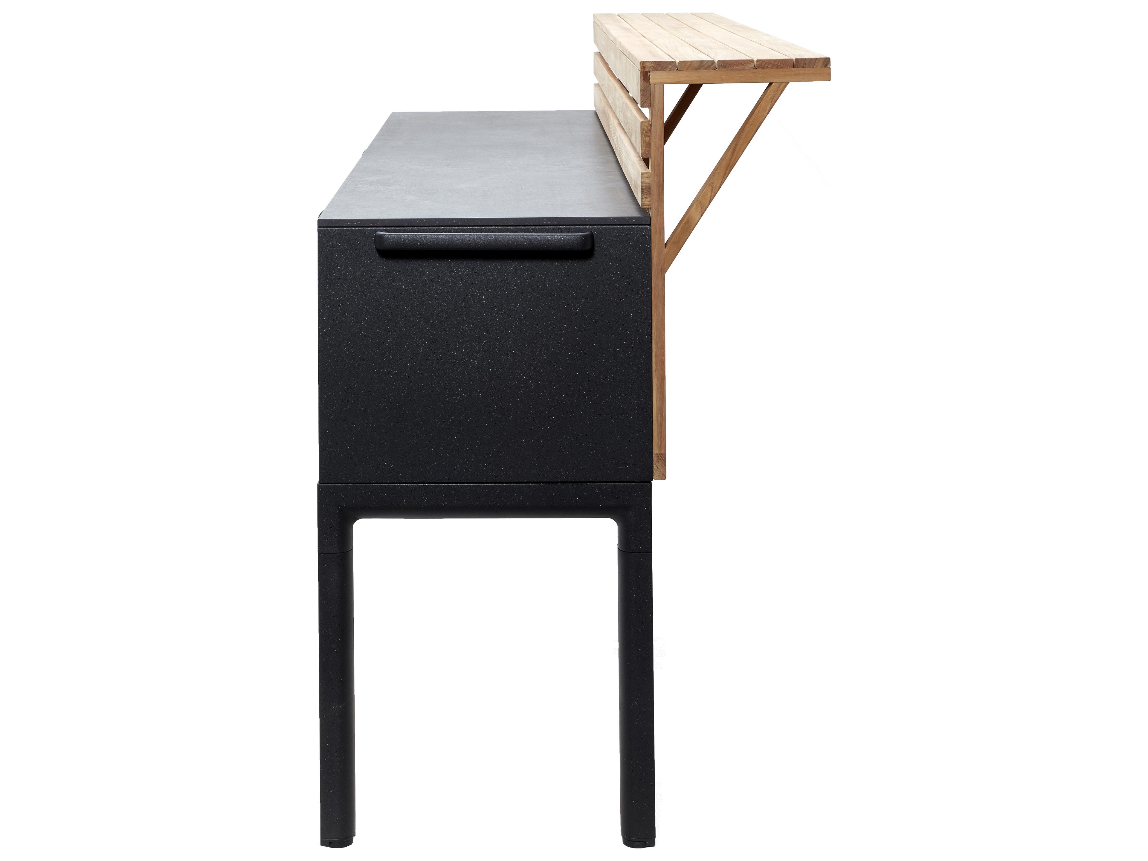 Cane Line Outdoor Drop Aluminum Teak Rectangular Kitchen Module in 3 Shelves