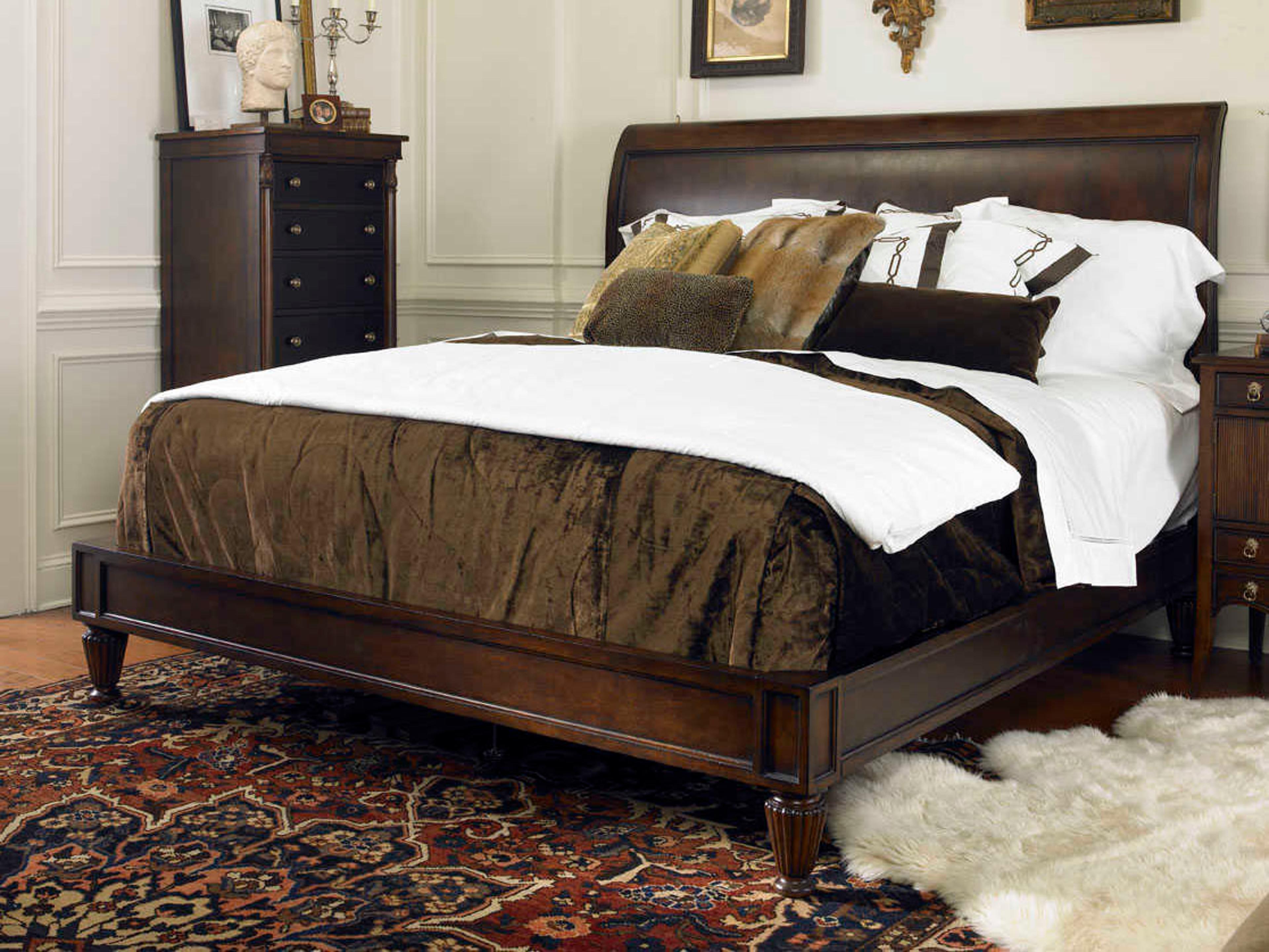 Century Furniture Chelsea Club Cognac Brown Mahogany Wood King Platform Bed