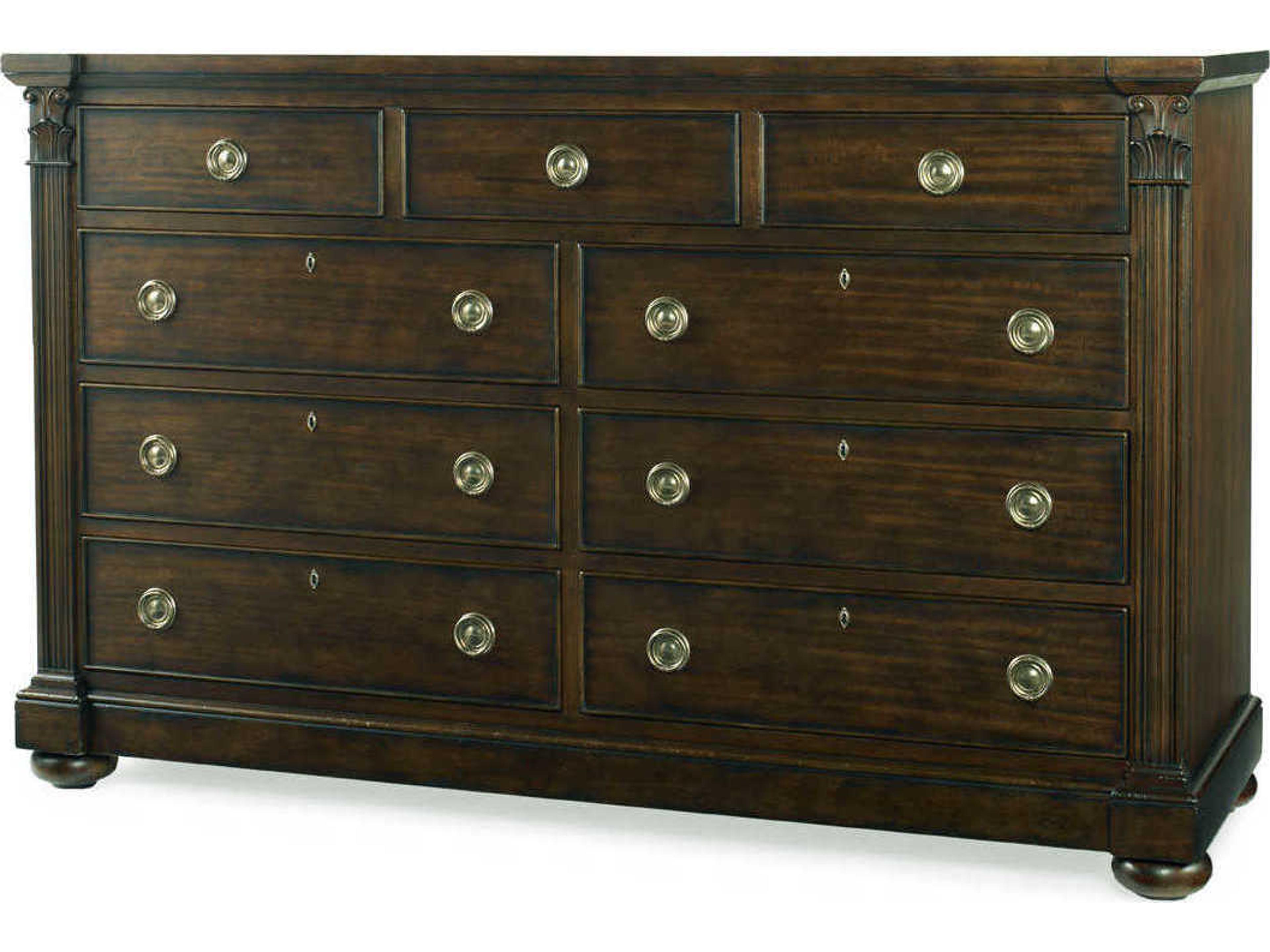 Chelsea Club Sloane 9-Drawers Brown Mahogany Wood Double Dresser
