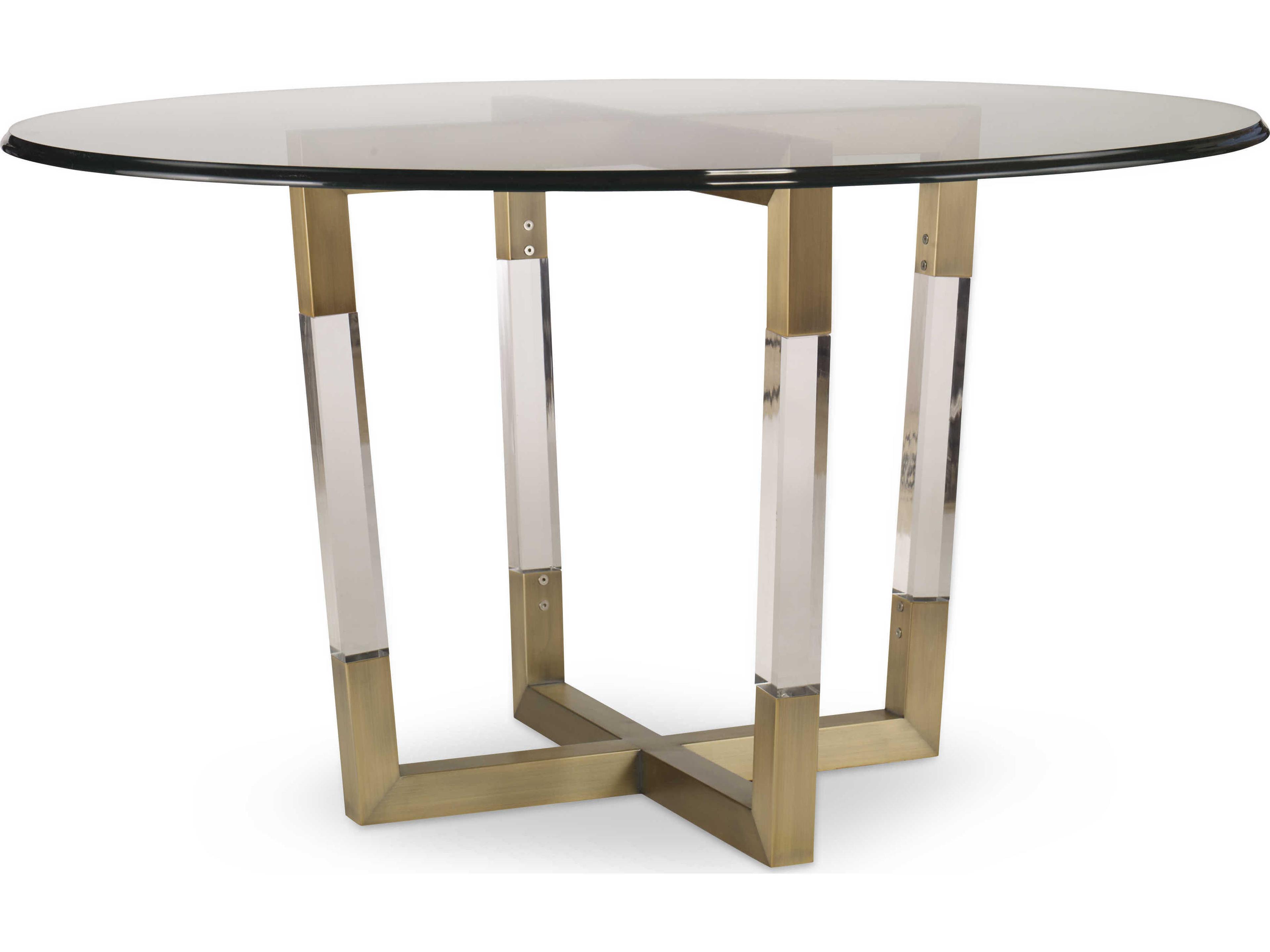 Century Furniture Details Round Glass Brushed Brass Acrylic Dining Table