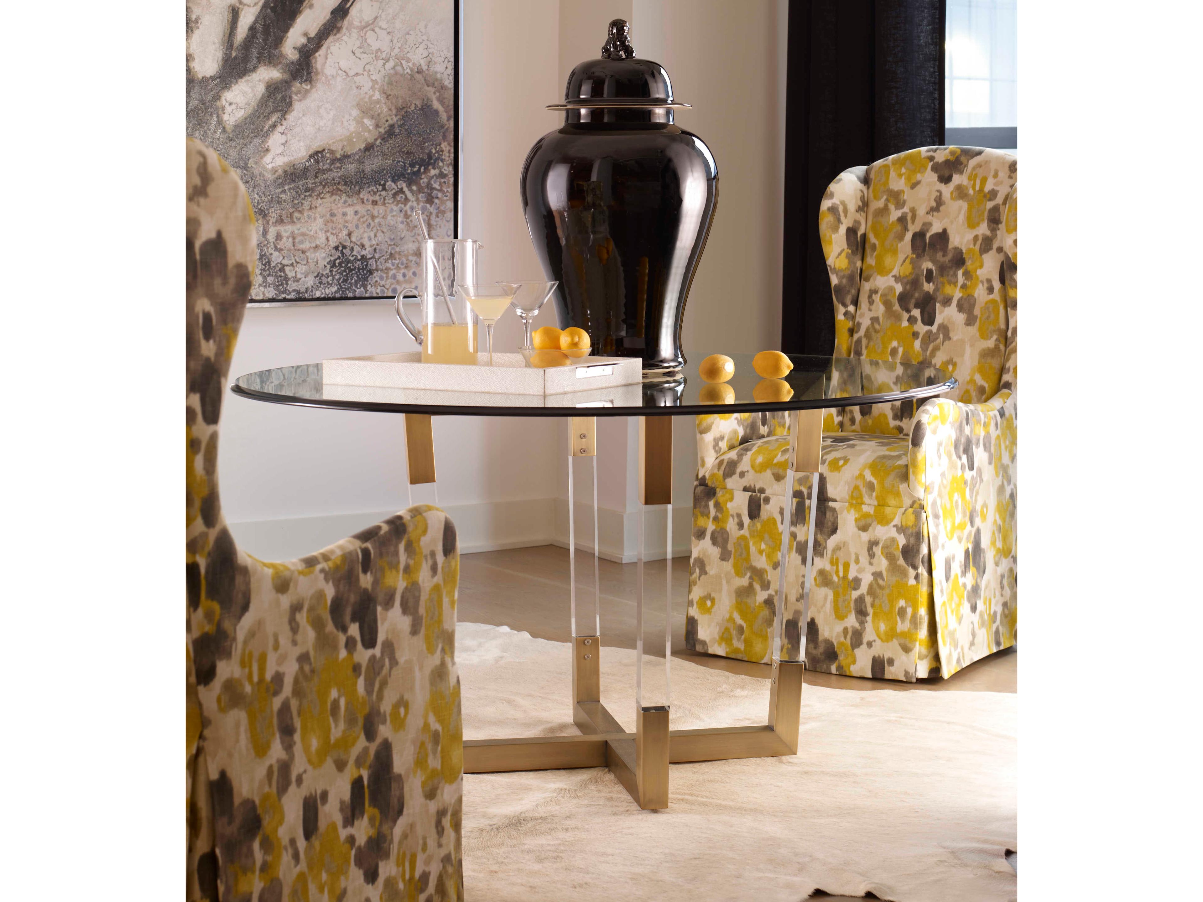 Century Furniture Details Round Glass Brushed Brass Acrylic Dining Table