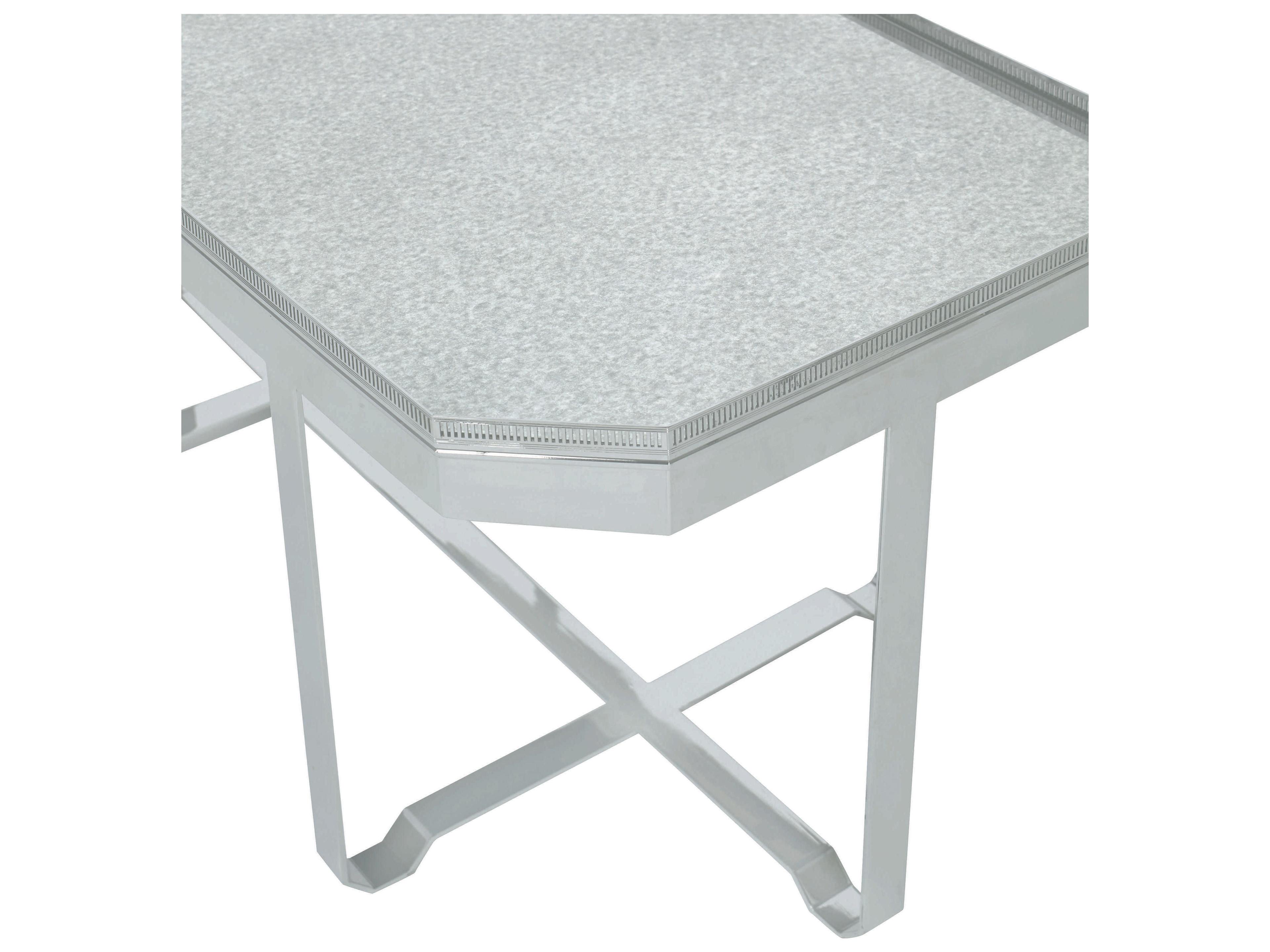 Century Furniture Thomas Obrien Octagon Antique Mirror Polished Nickel Coffee Table