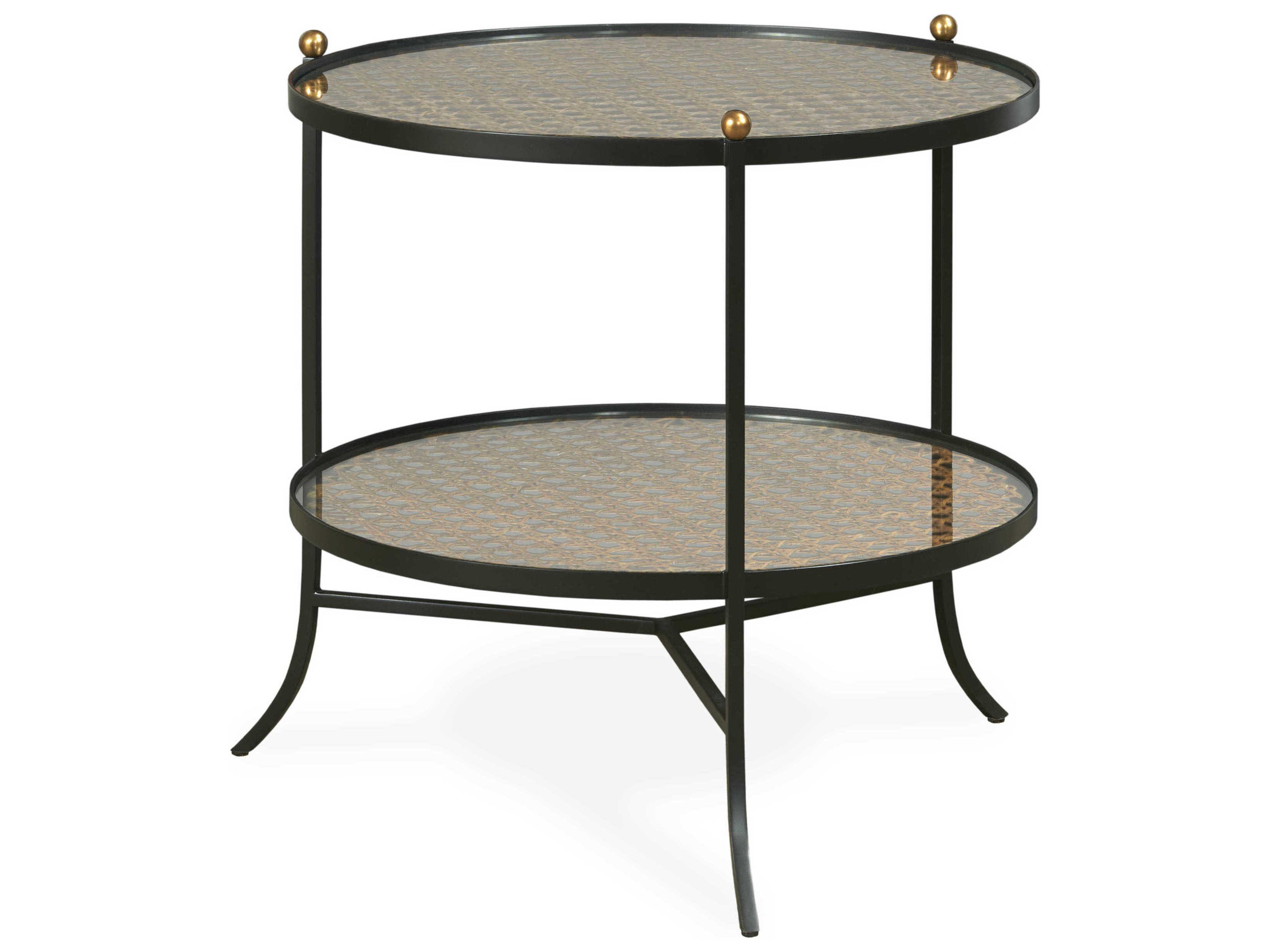 Thomas Obrien Round Glass Rustic Black Brass End Table
