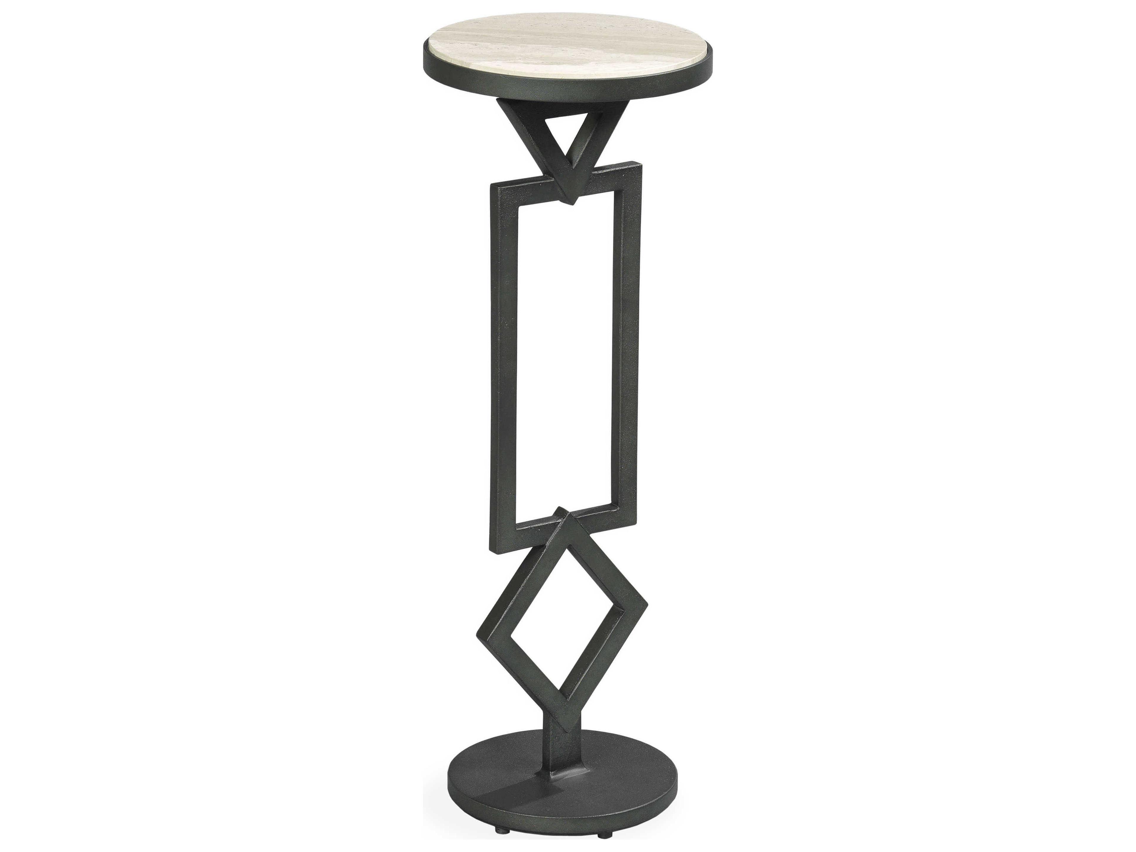 Thomas Obrien 9" Round Limestone Rustic Black End Table