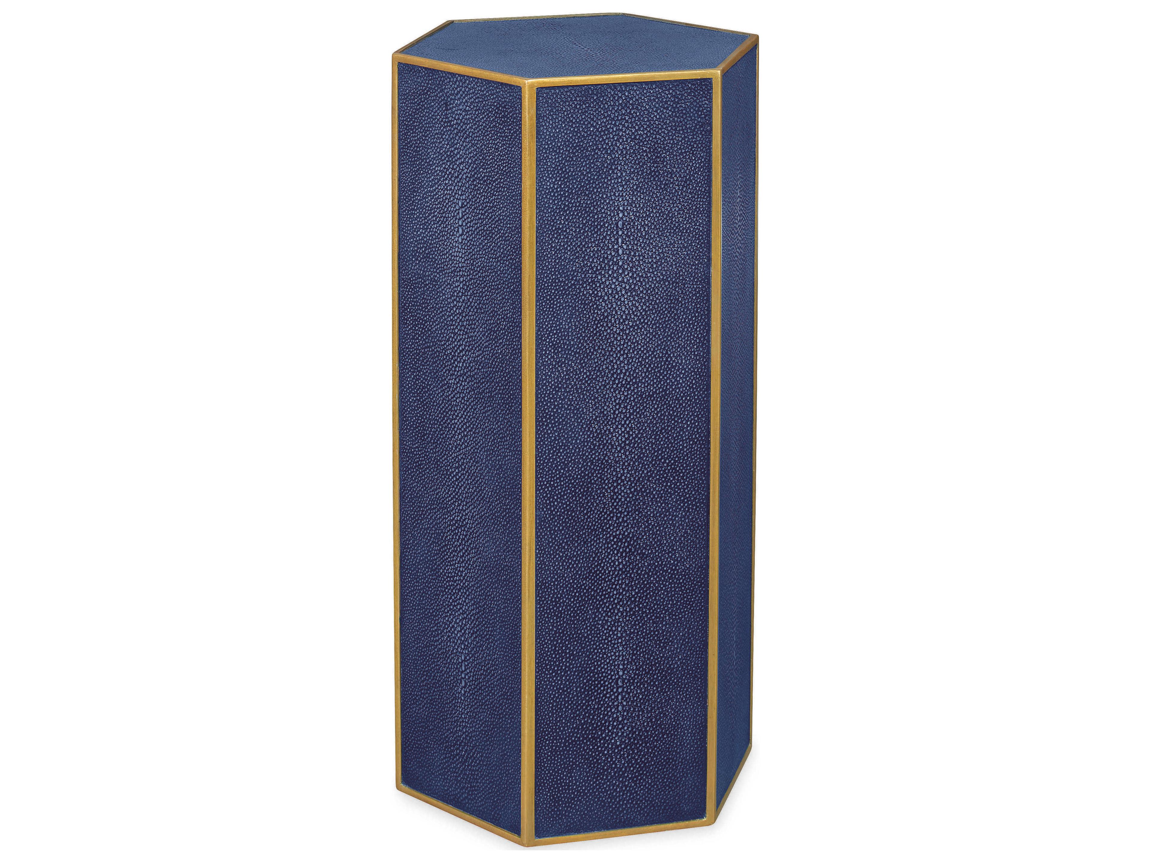 Thomas Obrien 9" Hexagon Faux Leather Indigo Shagreen Gold Leaf End Table