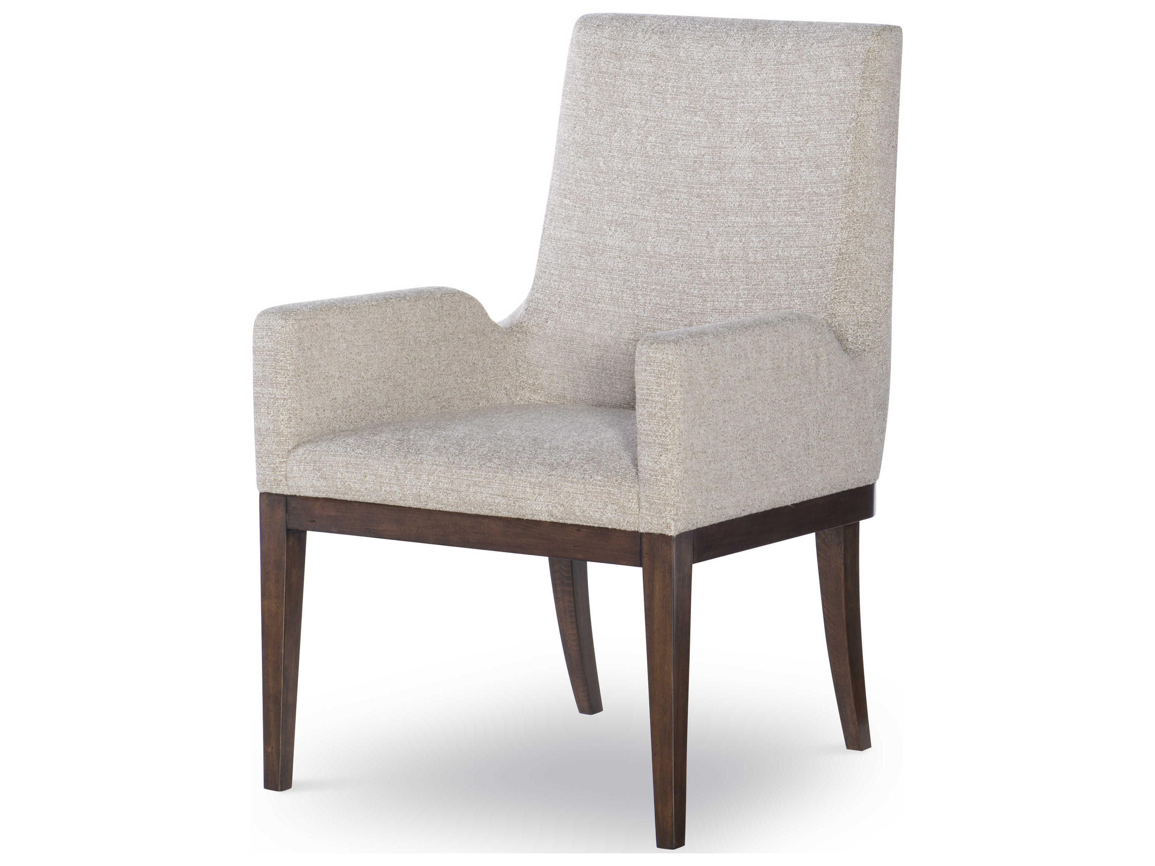 Citation Marten Walnut Wood Beige Upholstered Arm Dining Chair