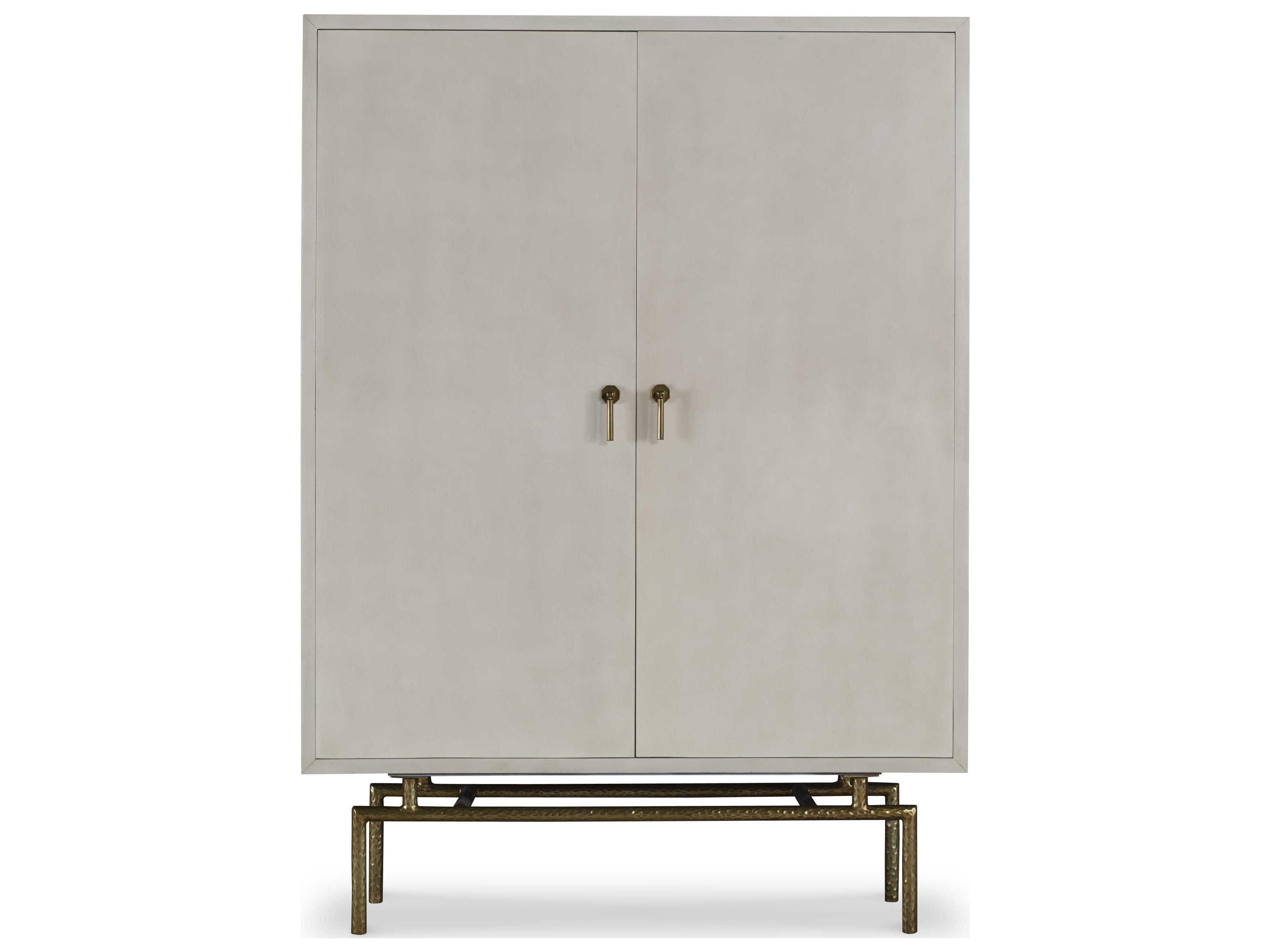 Century Furniture Beige Faux Parchment With Bronze Wine Bar Cabinet