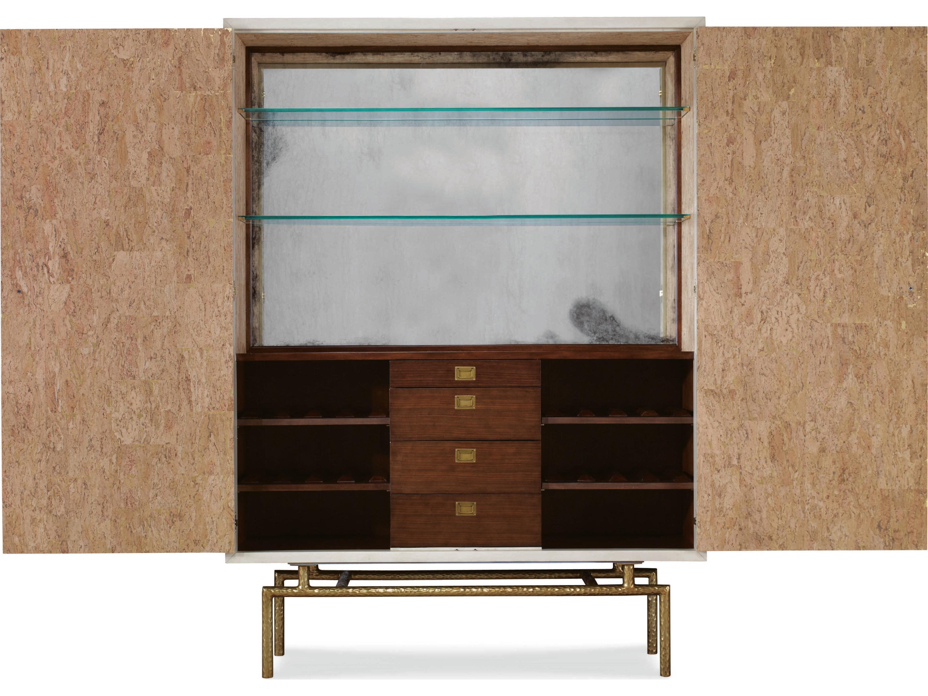 Century Furniture Beige Faux Parchment With Bronze Wine Bar Cabinet