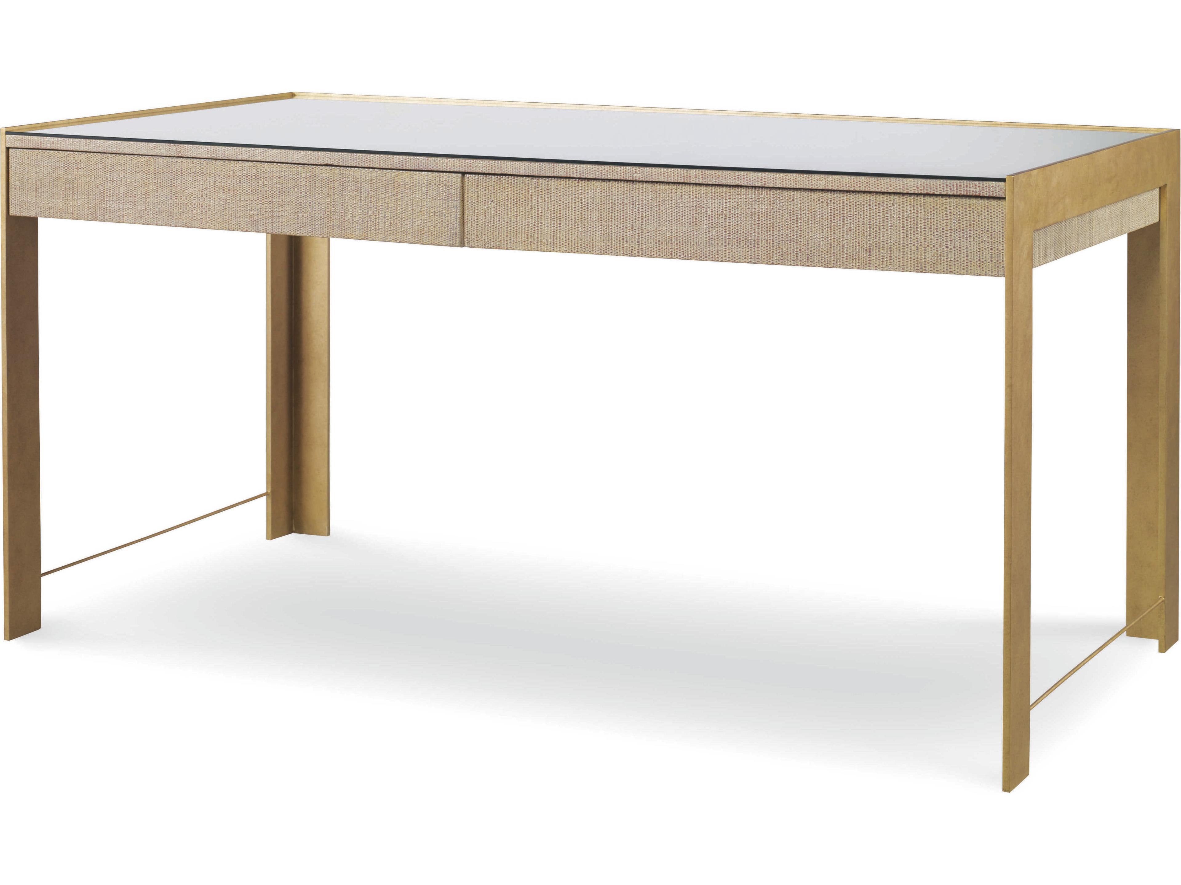 Gilt Bronze Brown Rattan Secretary Desk