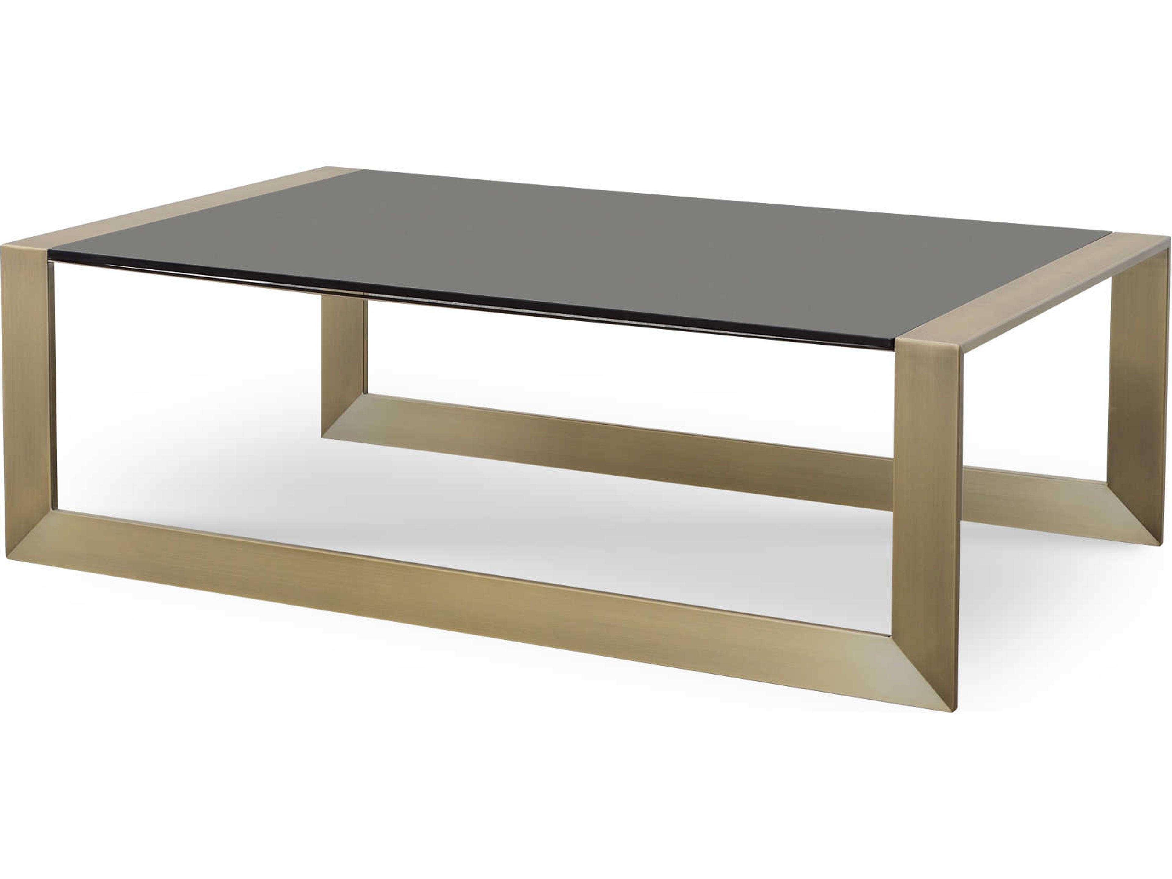 Compositions Rectangular Black Glass Satin Brass Coffee Table
