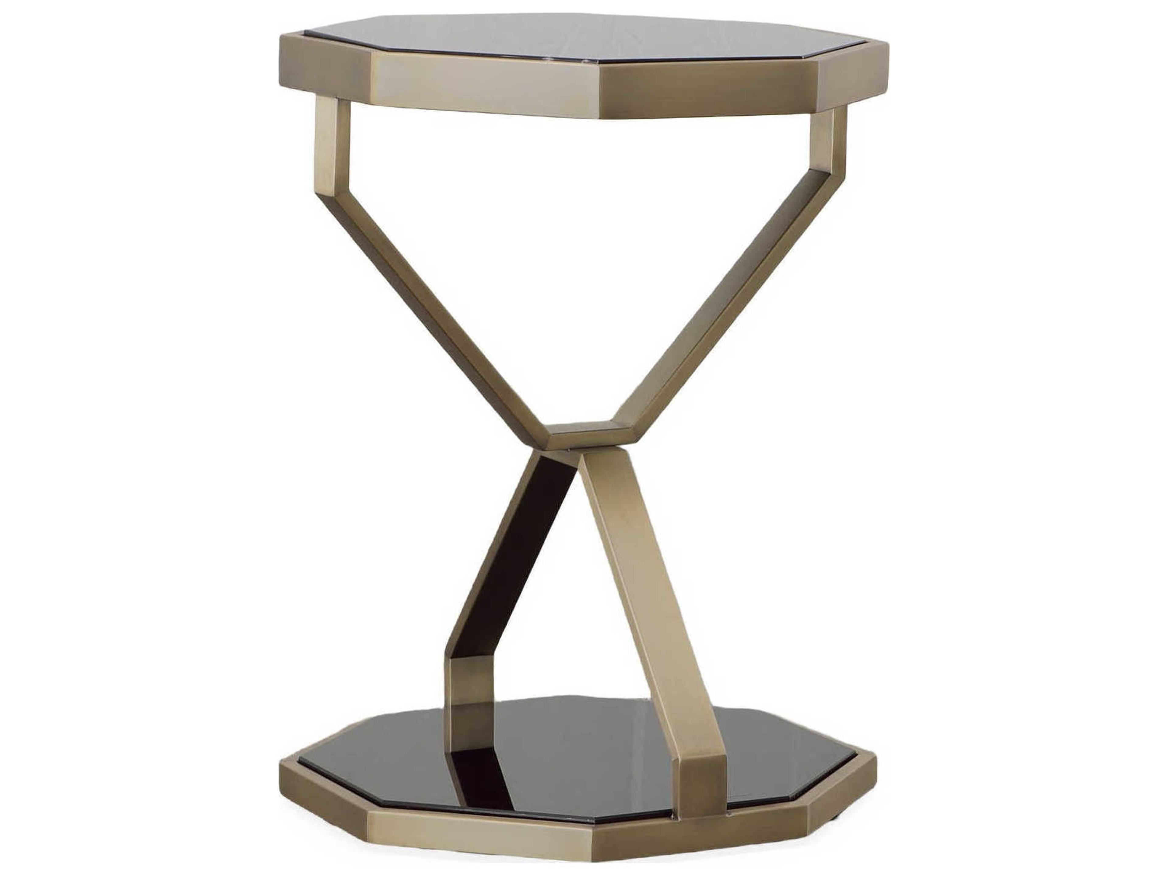 Compositions Octagon Black Glass Satin Brass End Table