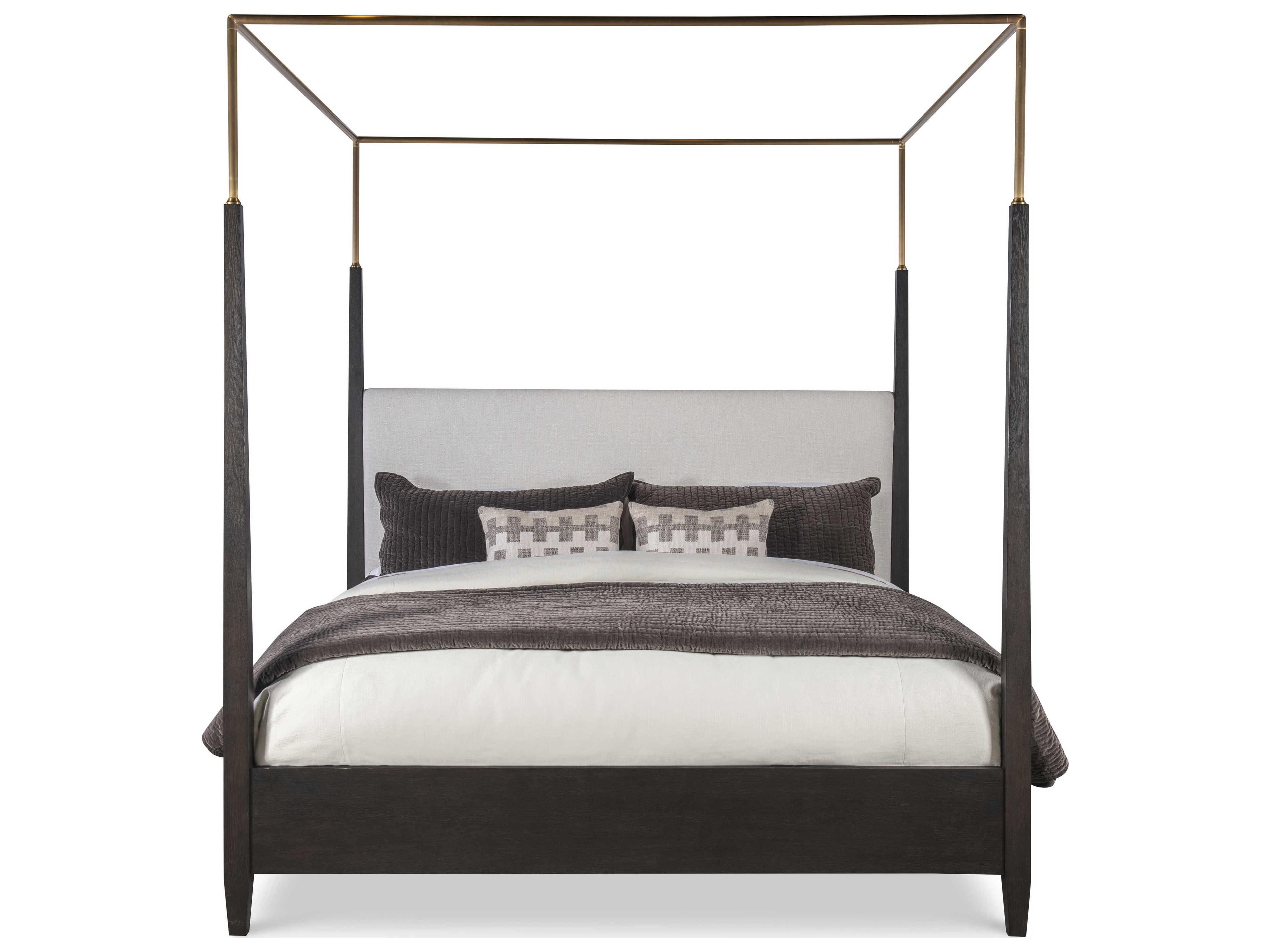 Century Furniture Cadence Mocha Antique Brass Brown Oak Wood King Canopy Bed
