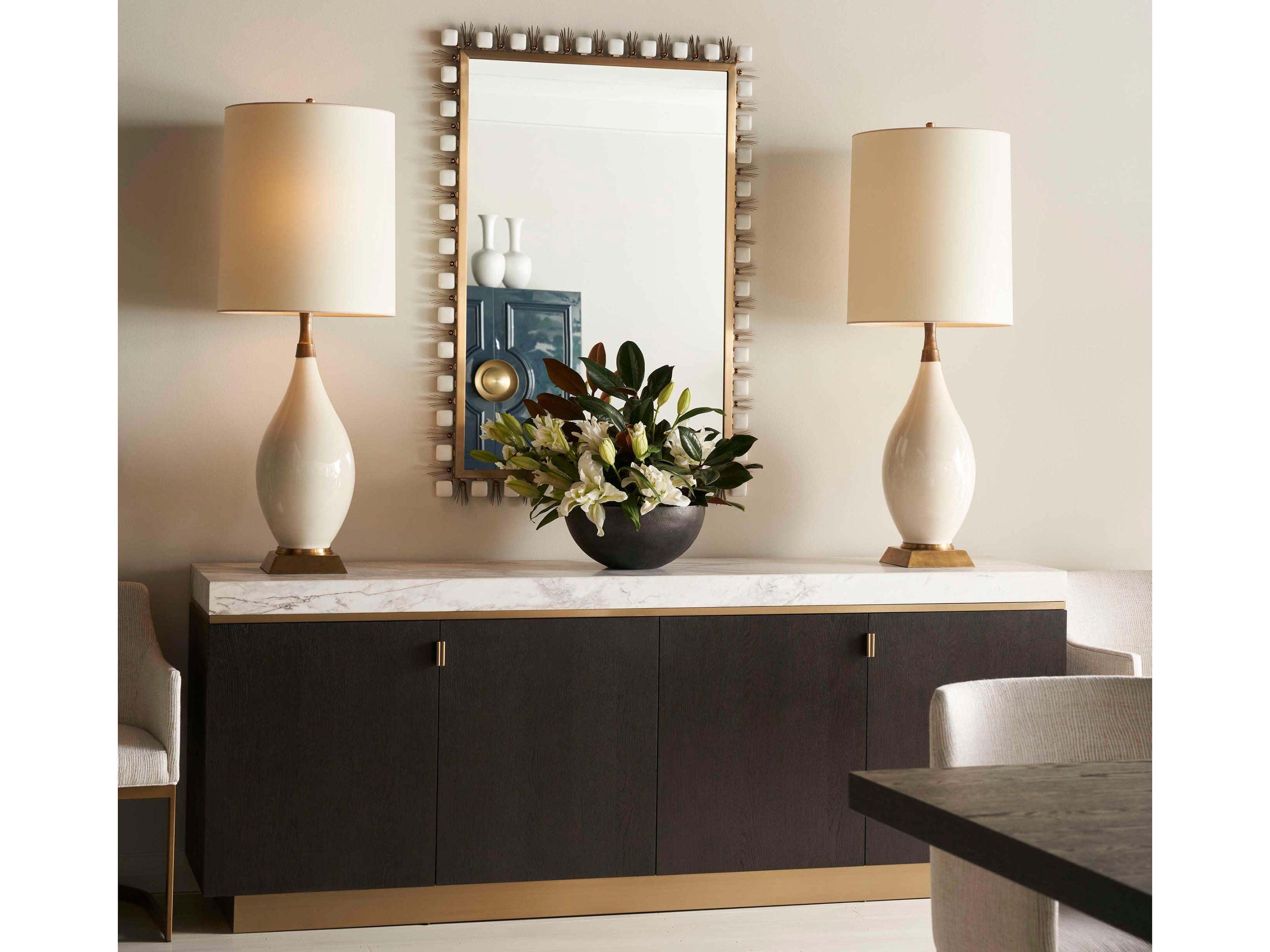 Century Furniture Cadence Antique Brass White Enameled Rectangular Wall Mirror