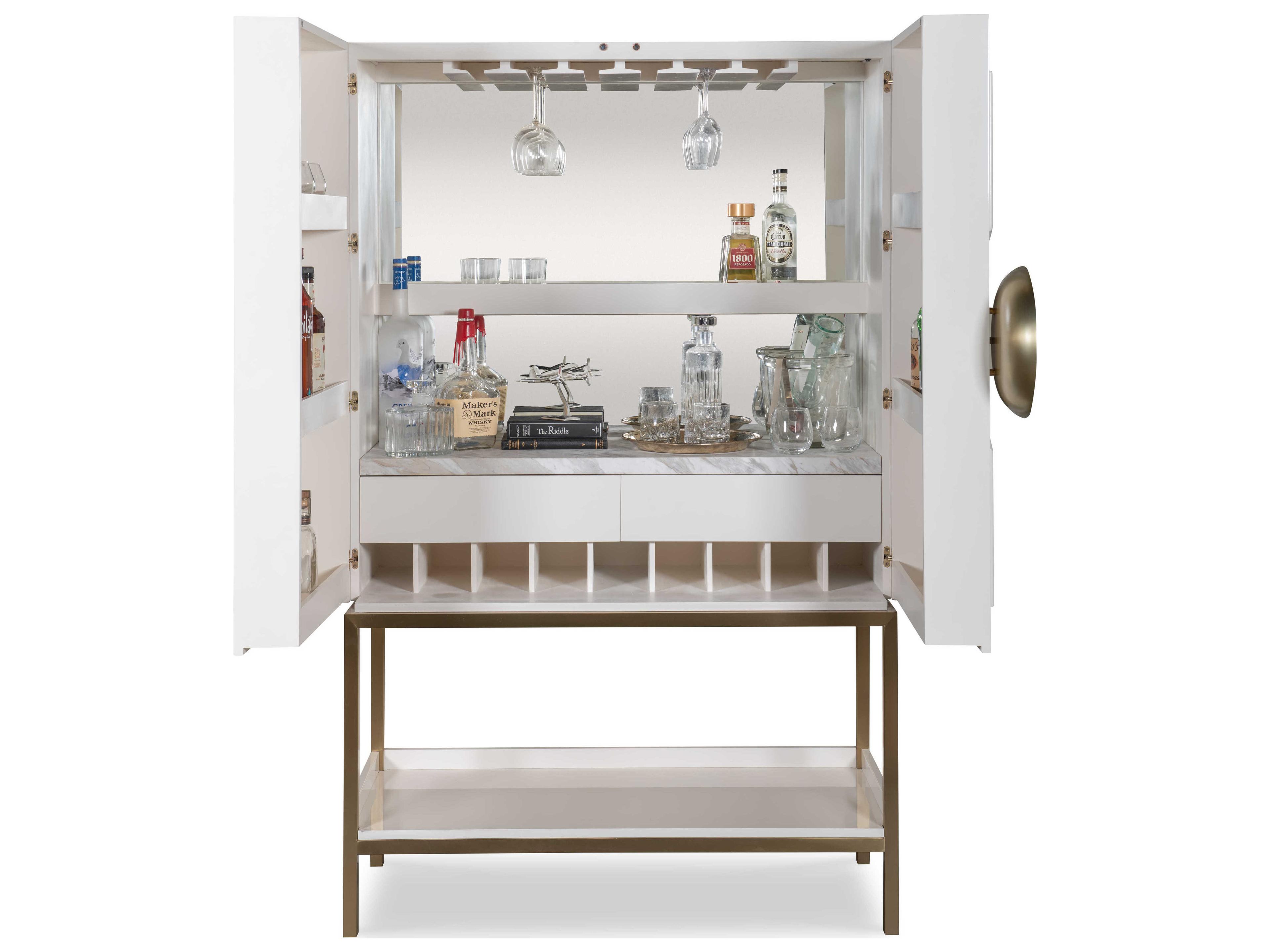 Century Furniture Cadence White Lacquer Antique Brass Bar Cabinet