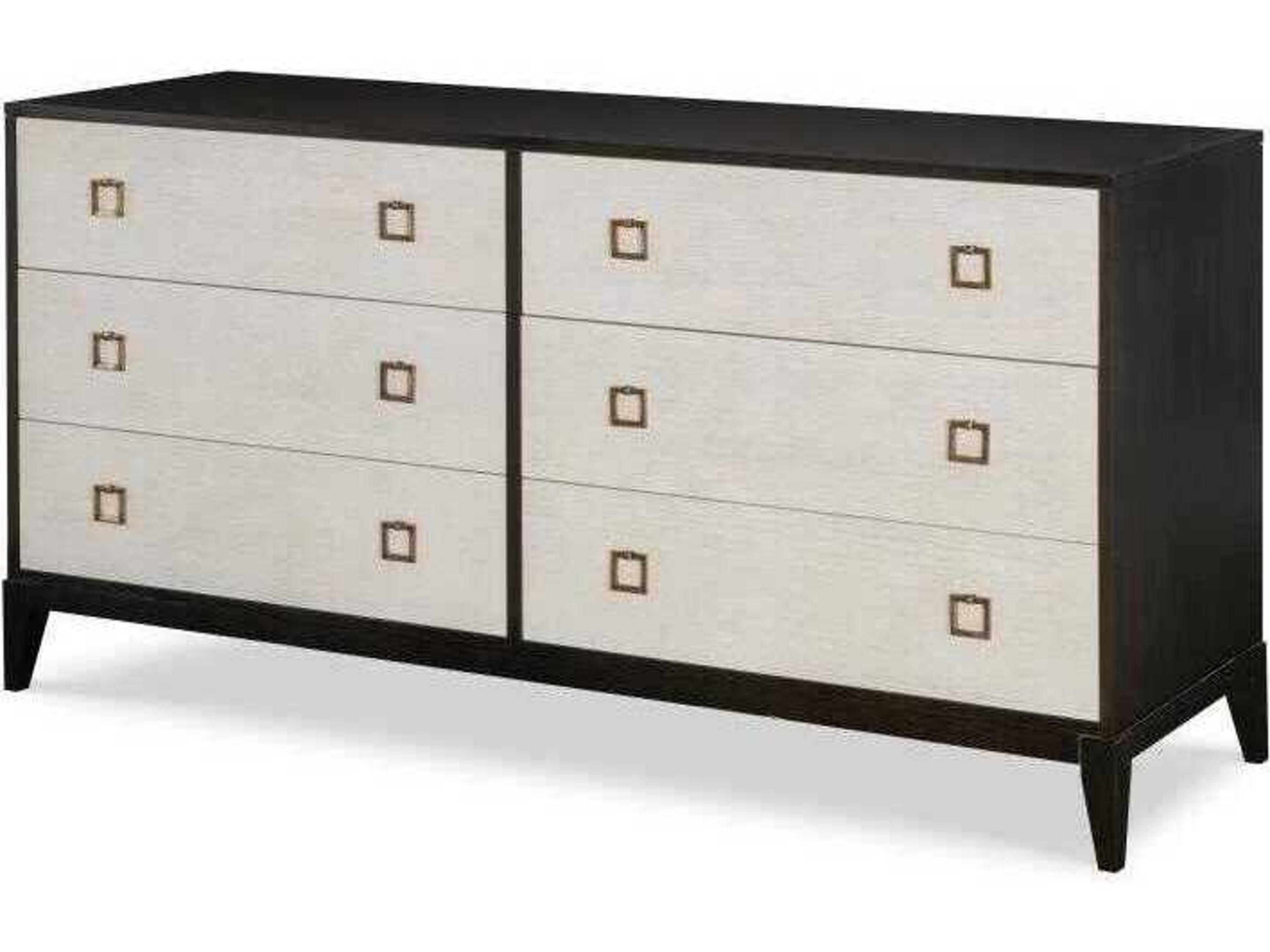 Details Case 6-Drawers Brown Oak Wood Double Dresser